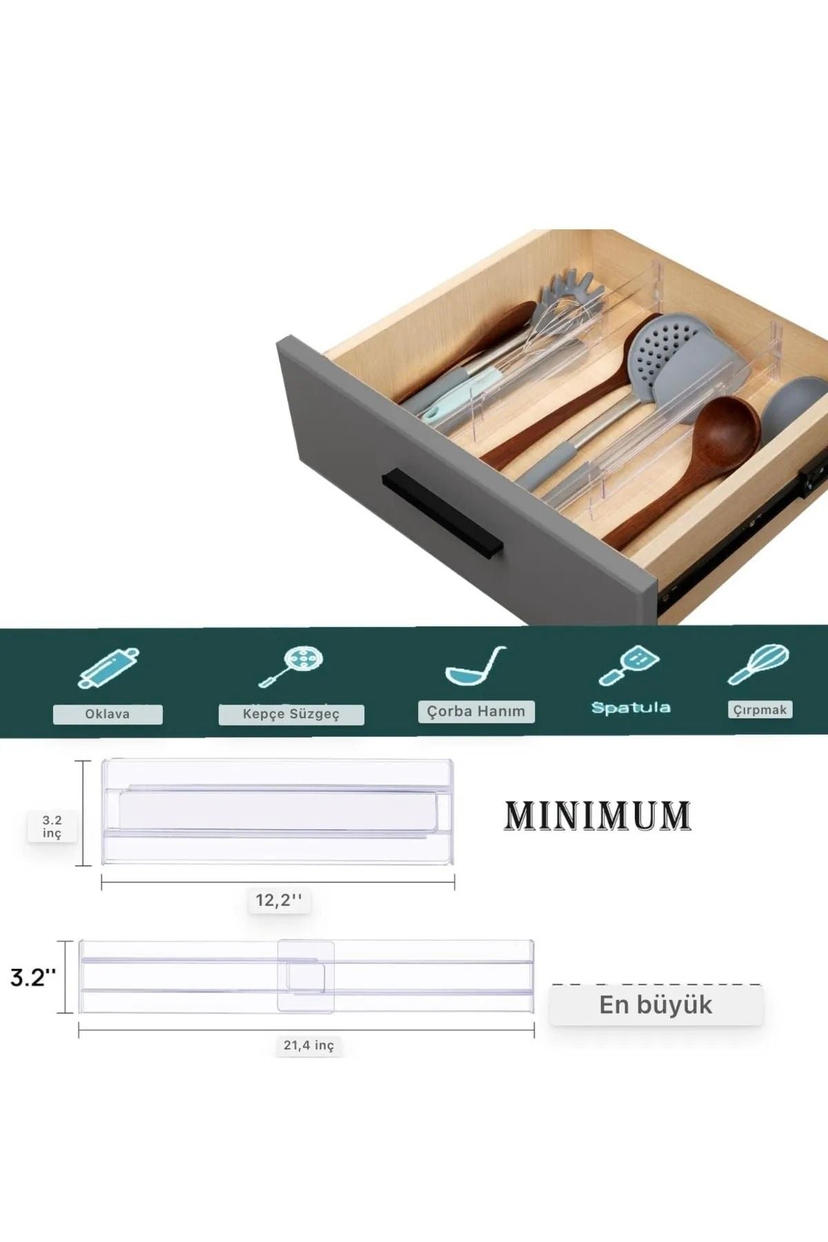 Yenigeldi 8 Adet Akrilik Şeffaf Teleskopik Ayarlanabilir Çekmece Bölücü Düzenleyici Organizer Y3338