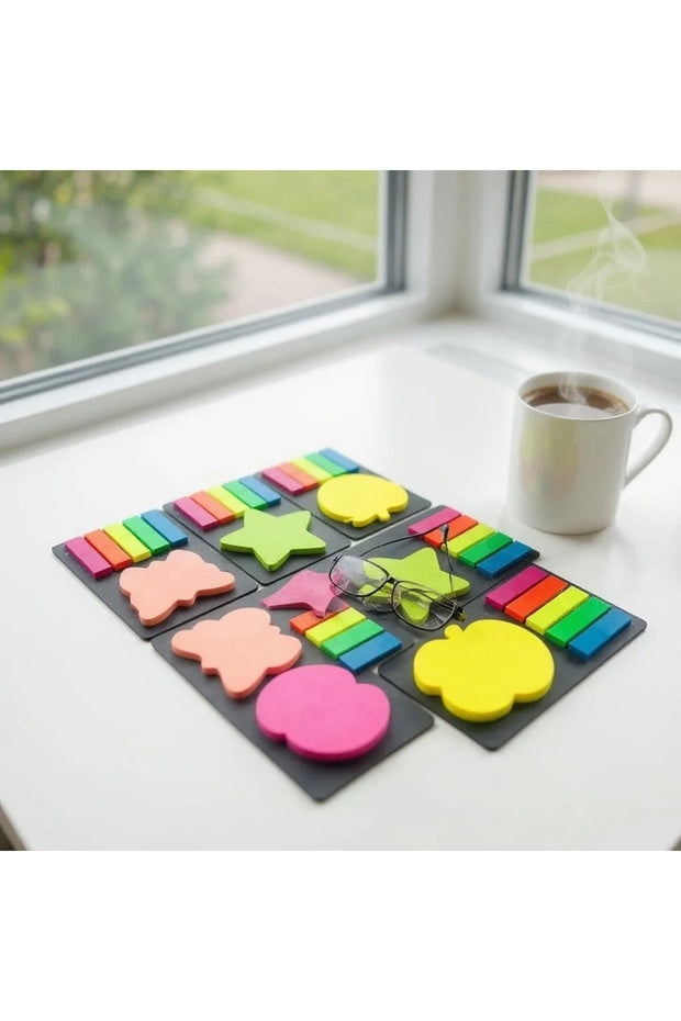 Yenigeldi Renkli Şekilli Yapışkan Not Kağıdı 4'lü Post-it + Sayfa Ayraçları Post it