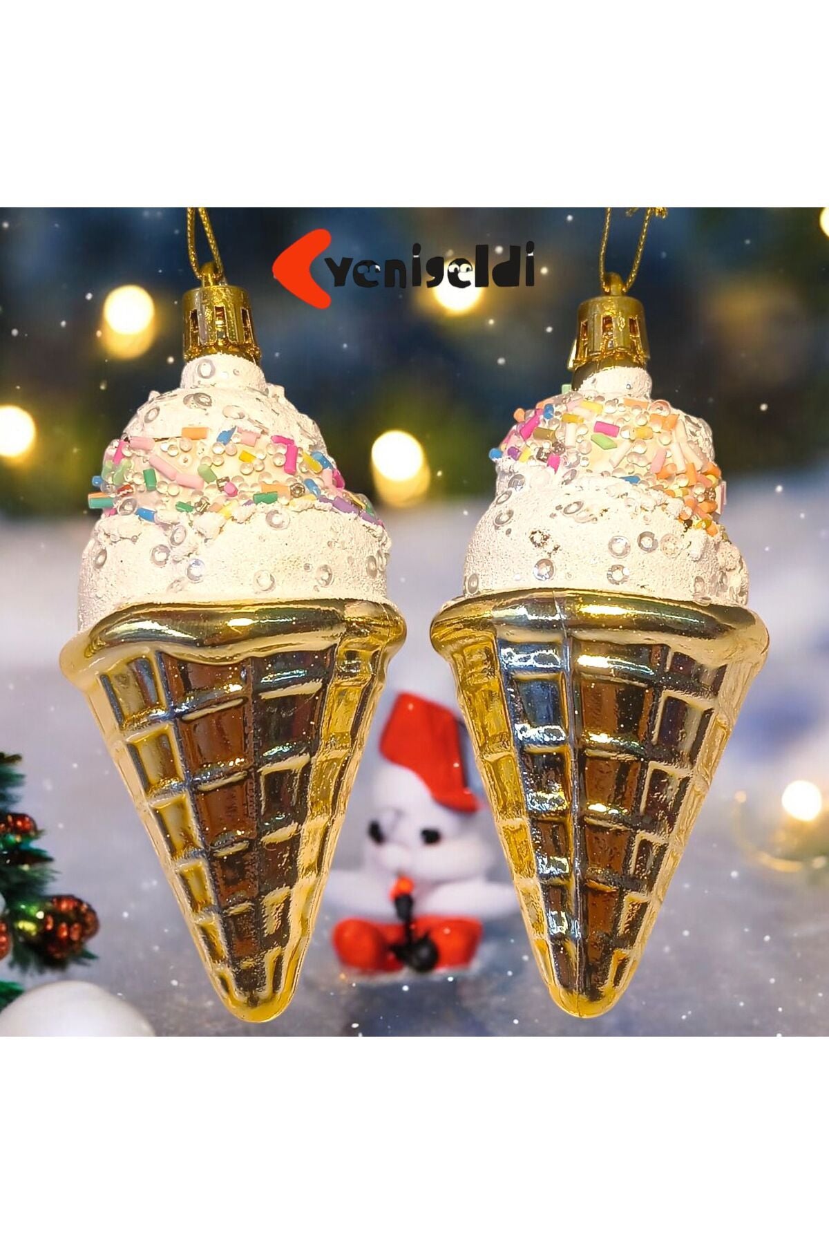 Yenigeldi Dondurma Külahı Süsleri, Yılbaşı Ağacı Süsleri Dondurma Süsleri Yılbaşı Ağacı İçin Tatlı Süsler T-57