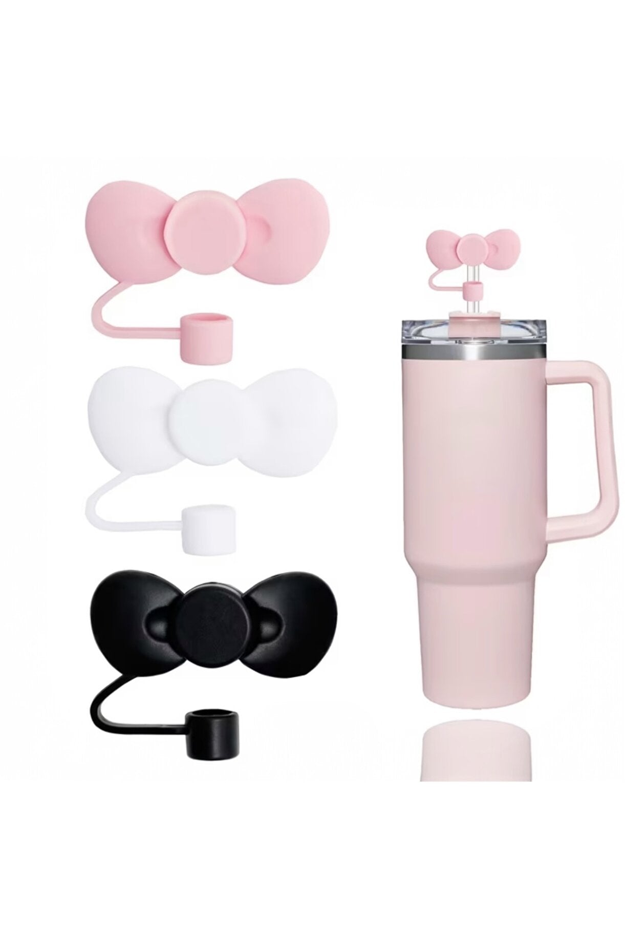 Yenigeldi 1 Adet Kawaii Tarzı Stanly Quencher için Fiyonk Pipet Başlığı - 9-10 mm Pipetlerle Uyumlu Silikon