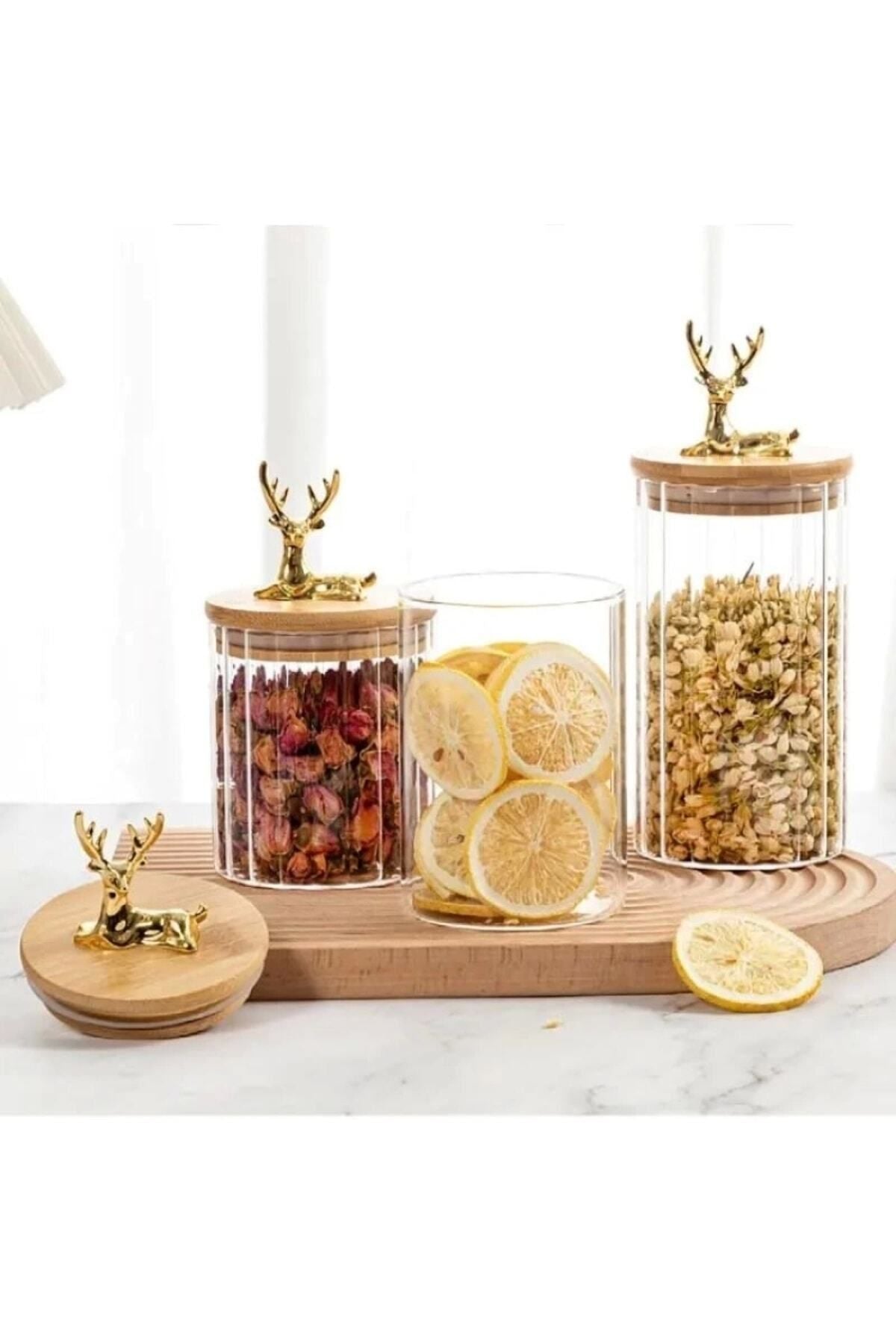 Yenigeldi 1 Adet Cam Bambu Kapaklı Dekoratif Hava Geçirmez Kapaklı Kavanoz Küçük Boy (11.5 CM X 9 CM)