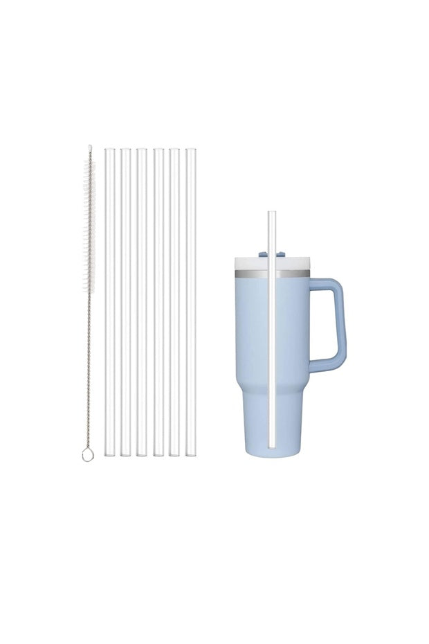 6 Adet 30 cm Stanly Quencher Uyumlu Tritan Pipet Ve 1 Adet Temizleme Fırçası