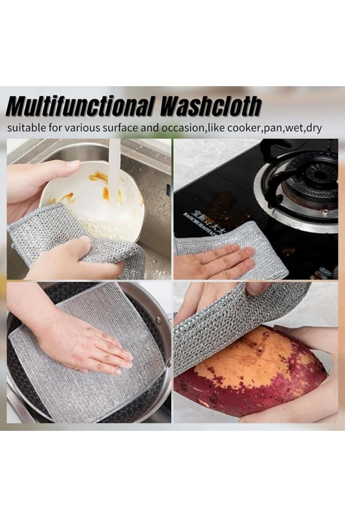 Yenigeldi 6 Adet Çift Katlı Çok Amaçlı Tel Bez Mikrofiber Inox Bez Telli Bulaşık Bezi