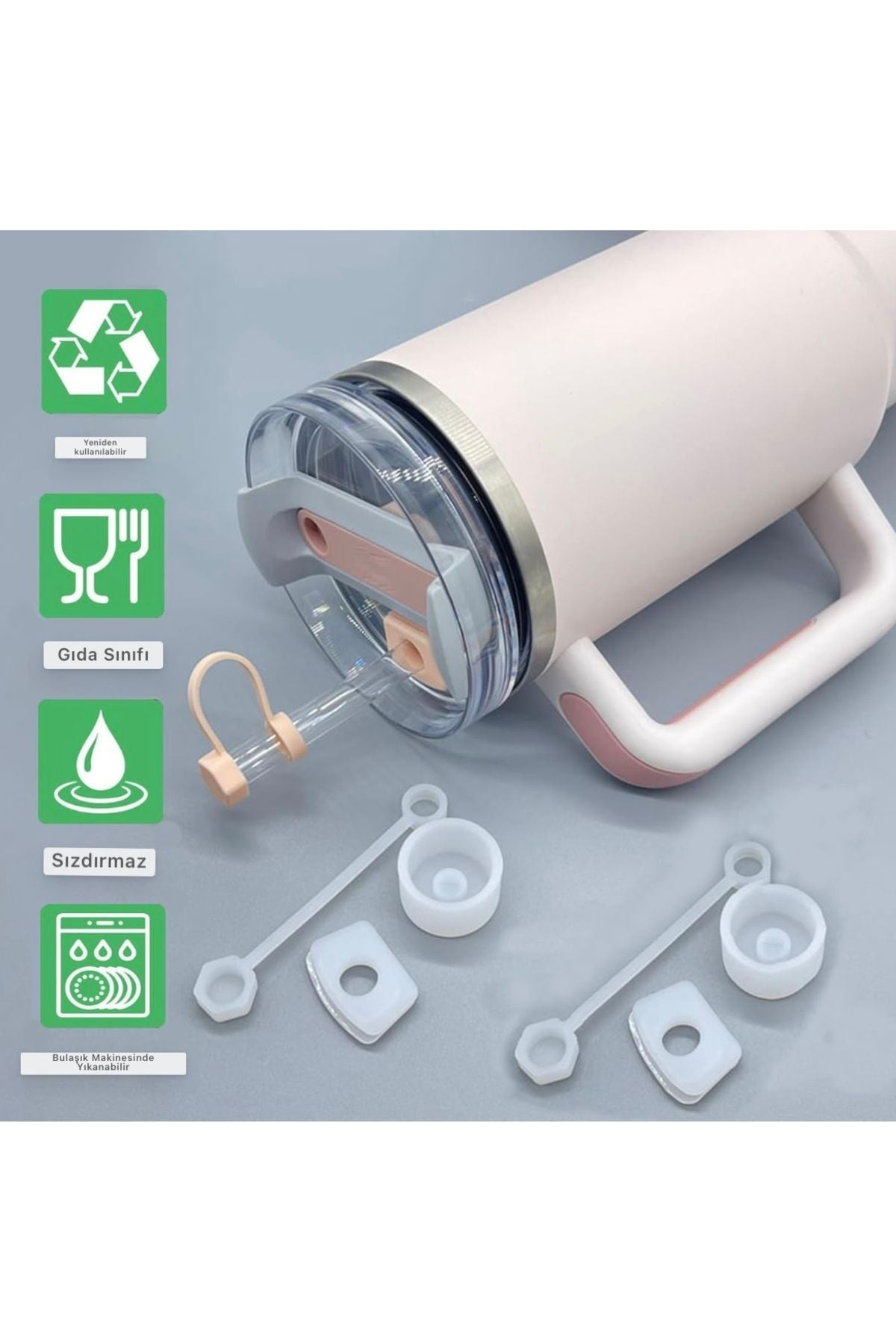 Yenigeldi 3 set ( 9 parça ) şeffaf 10 mm Pipetli 40 ve 30 oz Termos için Sızdırmaz Seti