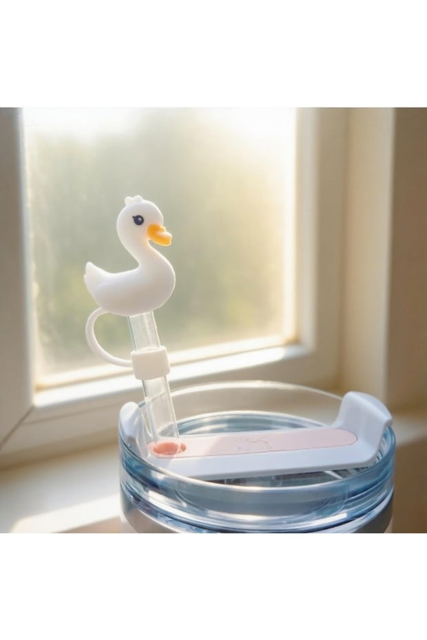 Yenigeldi Kuğu Model Silikon Pipet Kapağı - Termos ve Tumbler Pipet Koruyucu Tıpası (Beyaz Kuğu)