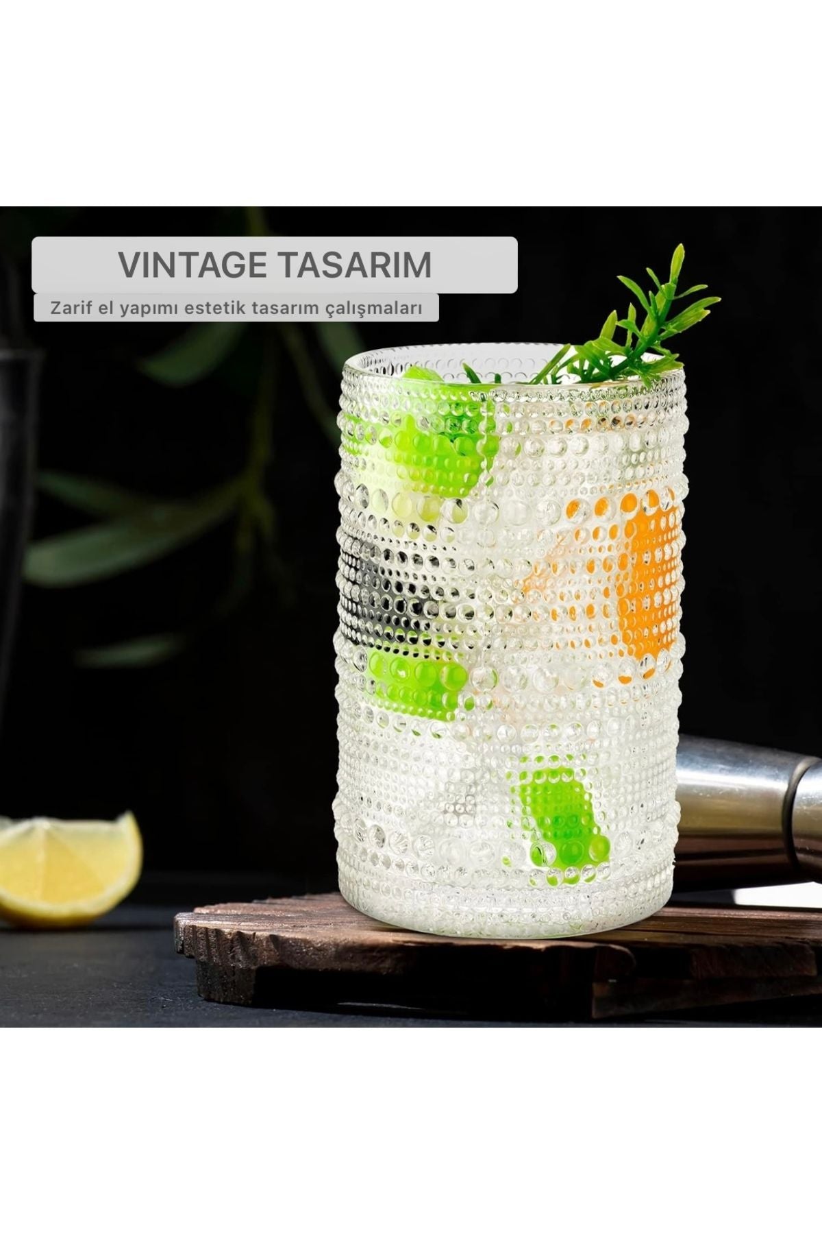 Yenigeldi 2 Adet Y38 420 ml Vintage Hobnail Bardak Antika Boncuk Kabartmalı Kahveviski