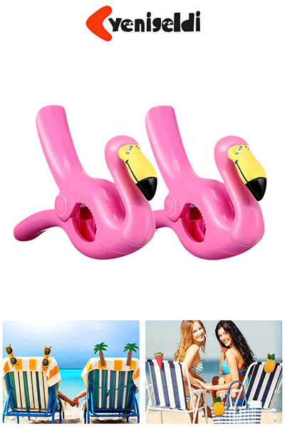 2 Adet Pembe Flamingo Plaj Havlu Mandal Klipsi – Güçlü Tutuş ve Taşınabilir