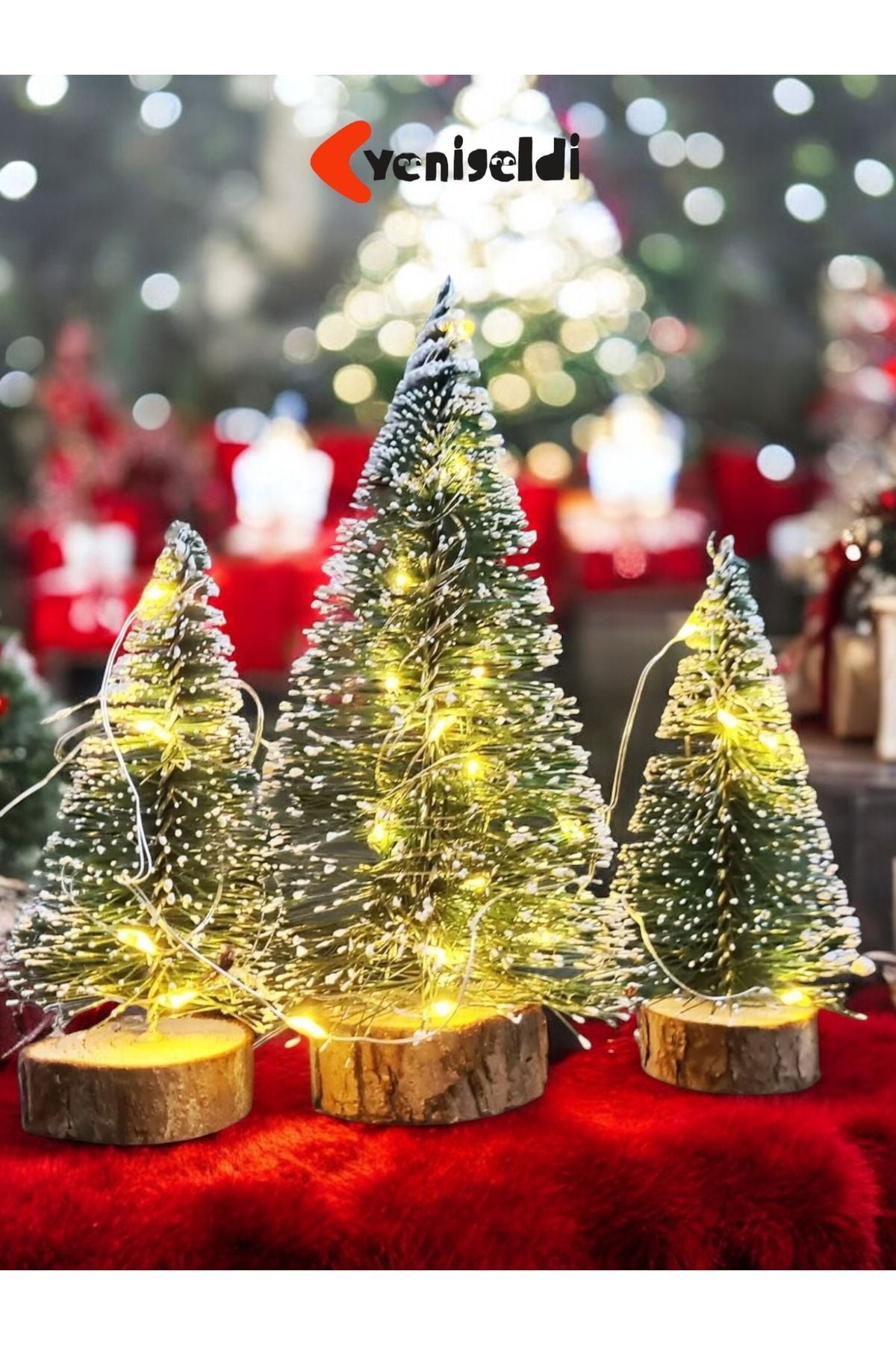 Yenigeldi 3’lü (2 ADET 10 CM VE 1ADET 15 CM) Kendinden Işıklı Yılbaşı Ağacı