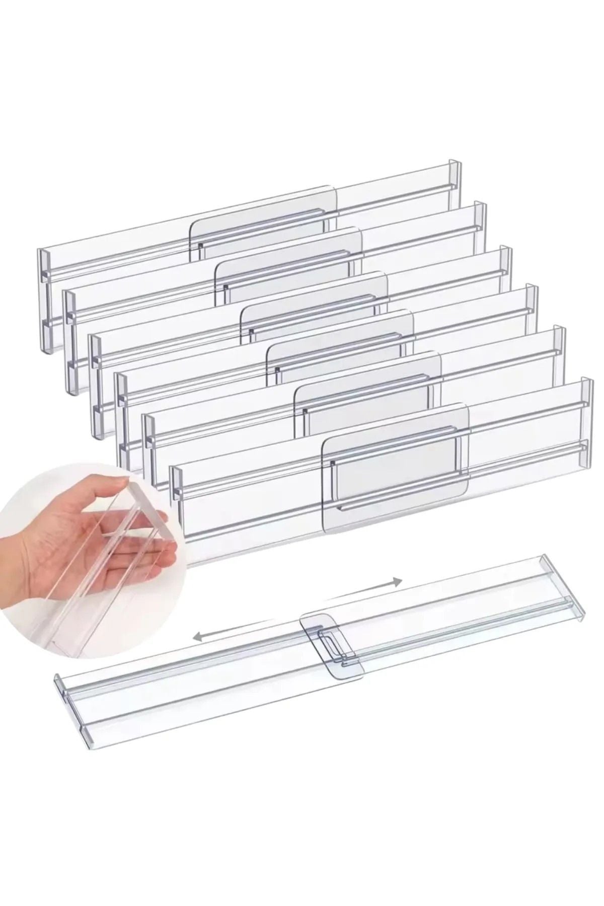 Yenigeldi 8 Adet Akrilik Şeffaf Teleskopik Ayarlanabilir Çekmece Bölücü Düzenleyici Organizer Y3338