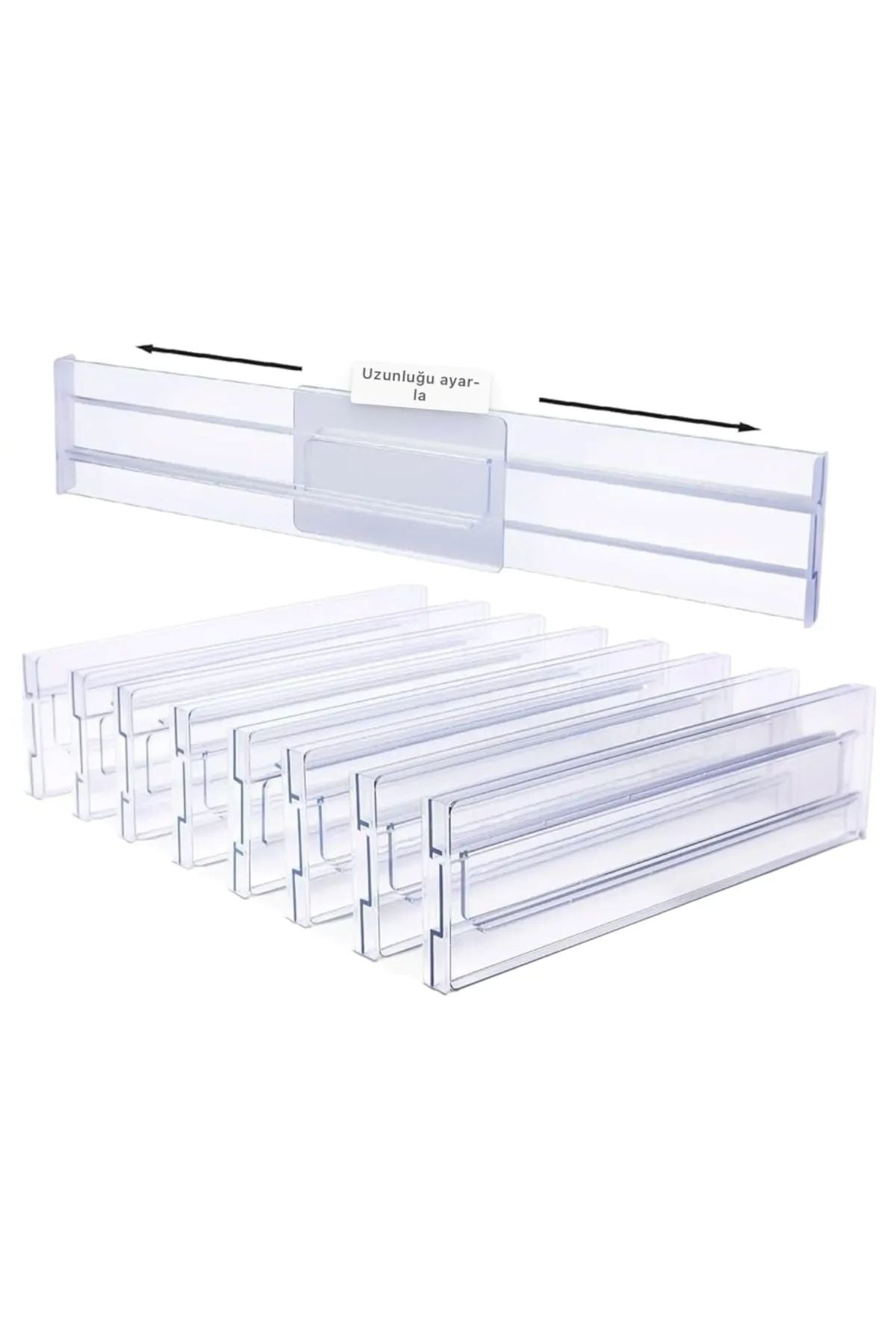 Yenigeldi 8 Adet Akrilik Şeffaf Teleskopik Ayarlanabilir Çekmece Bölücü Düzenleyici Organizer Y3338