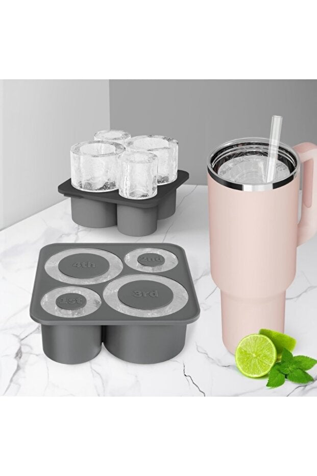 Yenigeldi Stenley Quencher ile Uyumlu Kapaklı ve Hazneli Buzluk | 20, 30, 40 oz Termoslar için Silikon Buz Kalıbı | Viski, Kokteyl ve Kahve için Kolay Doldurulabilir