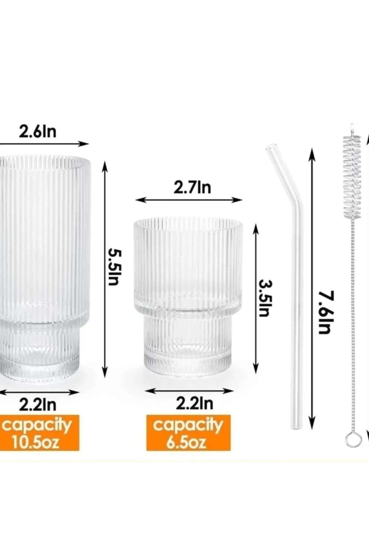 2 Adet Origami Şekilli Şeffaf Cam Bardak (1 B +1 K +2 Cam Pipet +1 Fırça) Buzlu Kahve, Kokteyl Barda