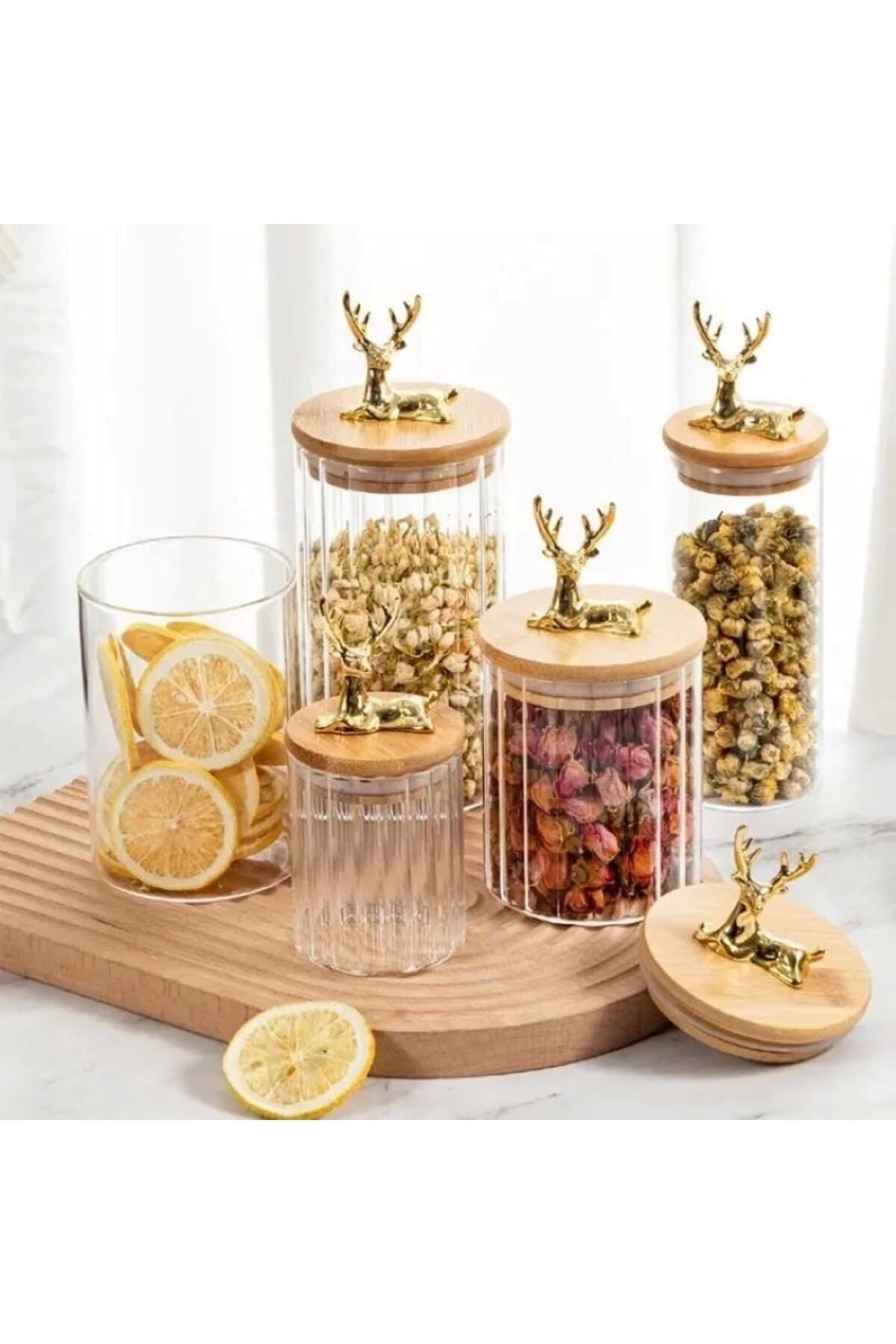 Yenigeldi 1 Adet Cam Bambu Kapaklı Dekoratif Hava Geçirmez Kapaklı Kavanoz Küçük Boy (11.5 CM X 9 CM)