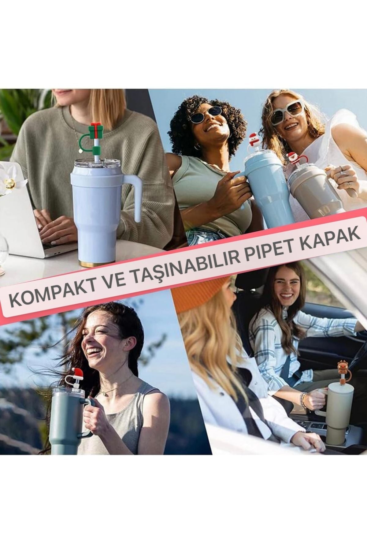 Yenigeldi 8 Adet Stanley Yılbaşı Pipet Kapağı Yılbaşı Süsü