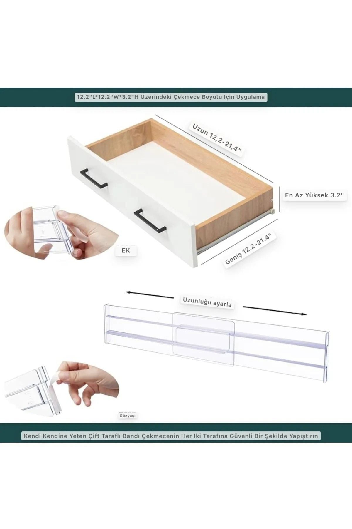 Yenigeldi 8 Adet Akrilik Şeffaf Teleskopik Ayarlanabilir Çekmece Bölücü Düzenleyici Organizer Y3338