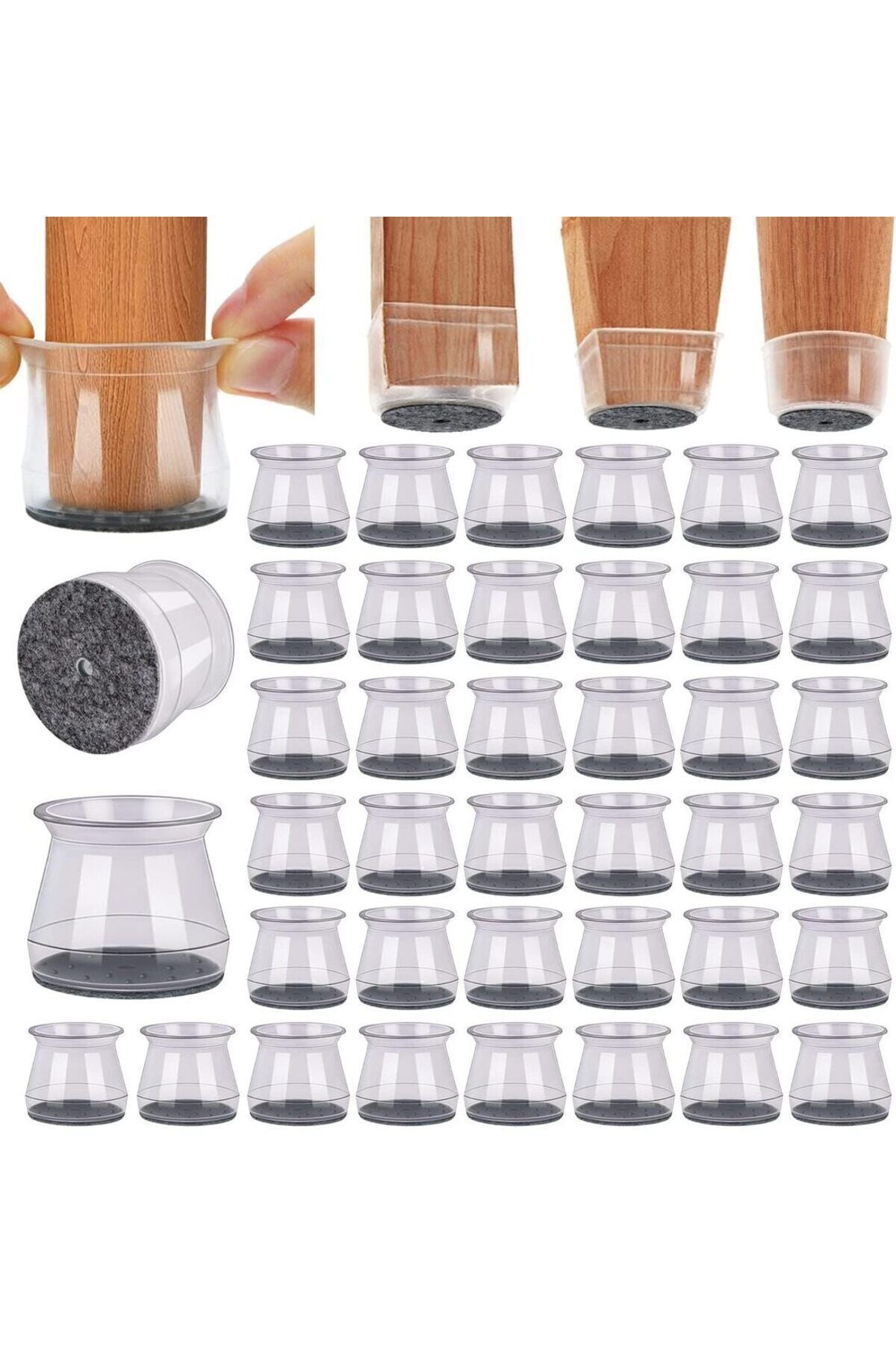 Yenigeldi 8 Adet (2 CM VE 2.8 CM) Füme Keçeli Silikon Masa Sandalye Pabuç Sandalye Kaydırmaz Zemin Koruyucu