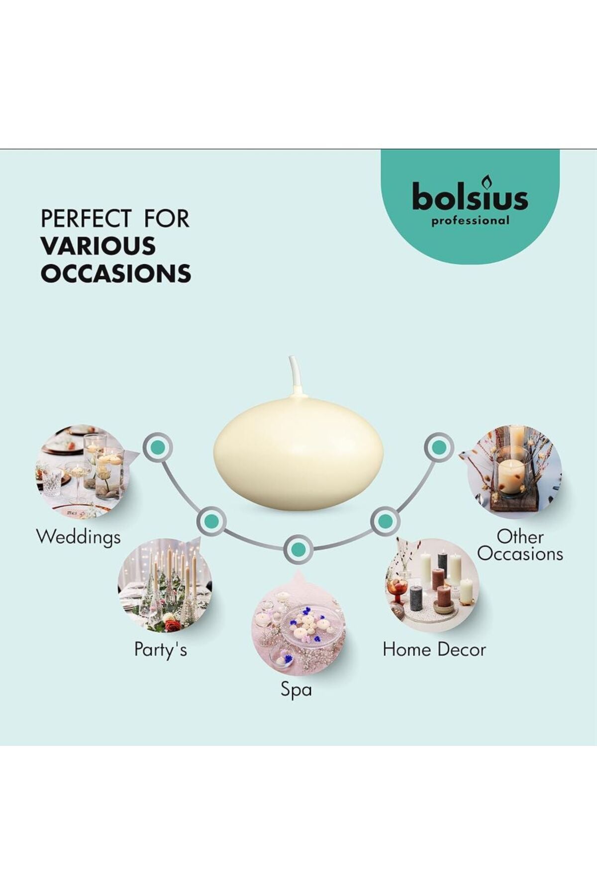 12 Adet. 8 Saat BOLSIUS Yüzen Mum Beyaz Fildişi Avrupa Üretim ,Düğün , Etkinlikler, Partiler
