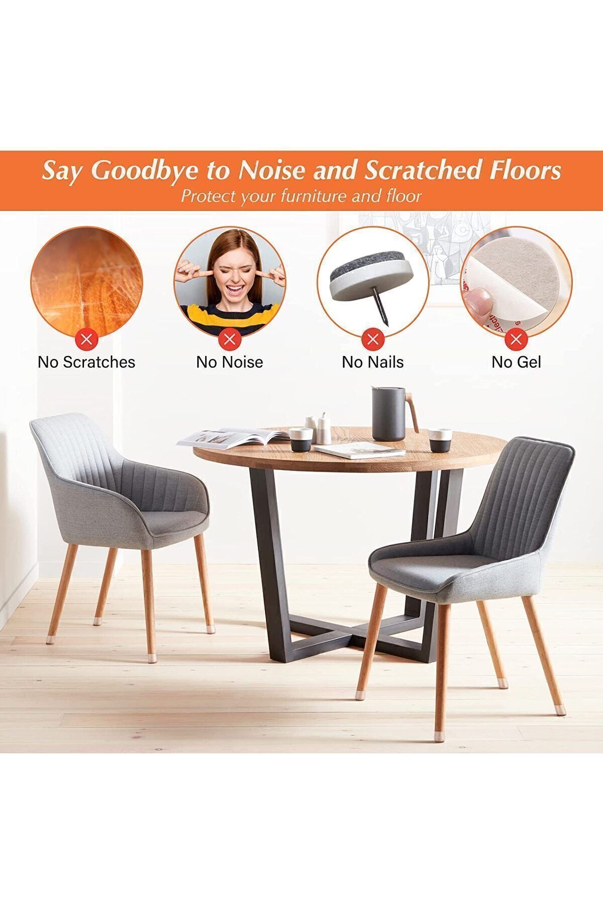 Yenigeldi 8 Adet (2 CM VE 2.8 CM) Füme Keçeli Silikon Masa Sandalye Pabuç Sandalye Kaydırmaz Zemin Koruyucu
