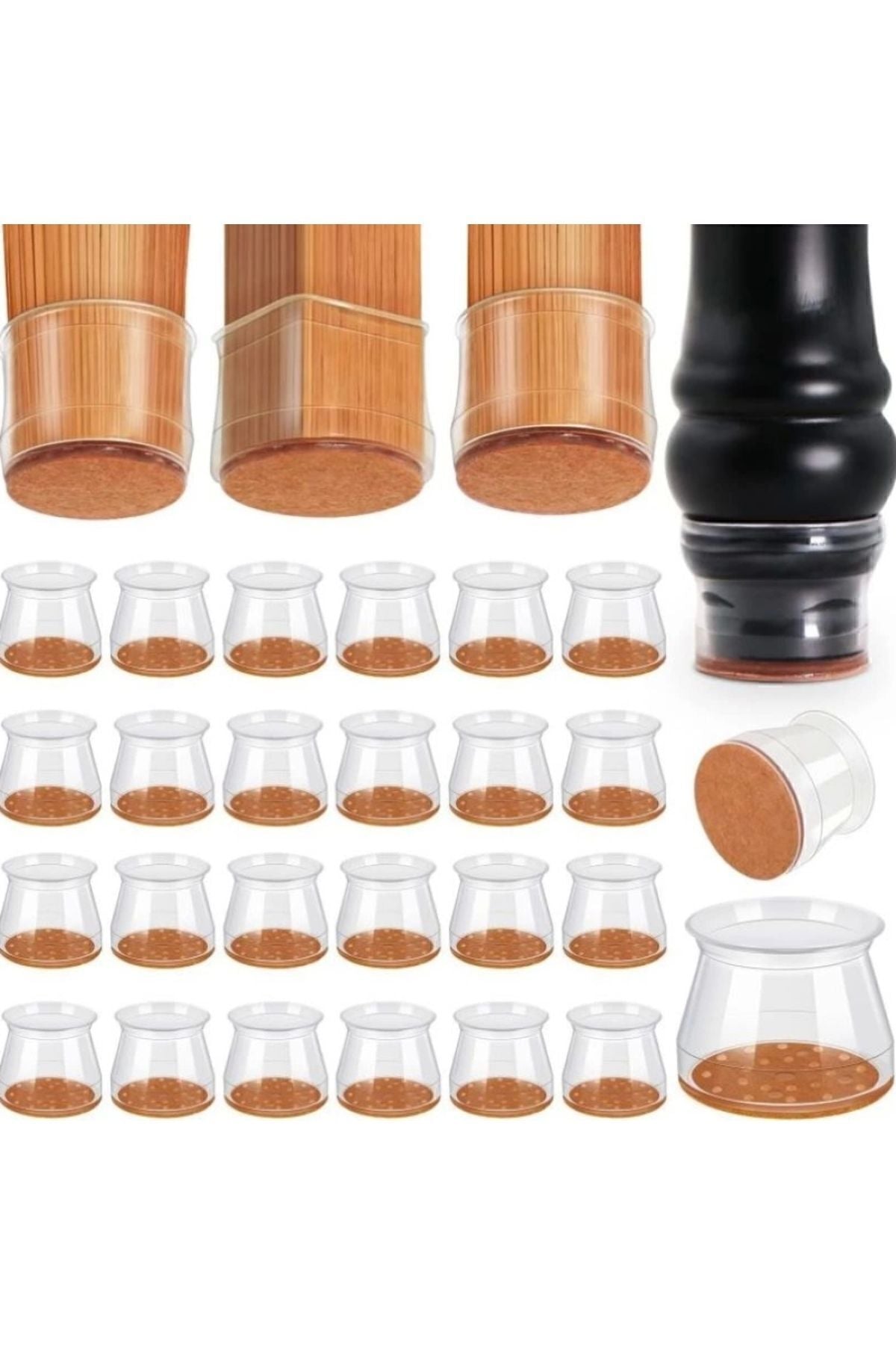 Yenigeldi 24 Adet (2CM VE 2,8 CM) Keçeli Sandalye Susturucu Sandalye Pabucu Keçe Zemin Koruyucu Kaydırmaz
