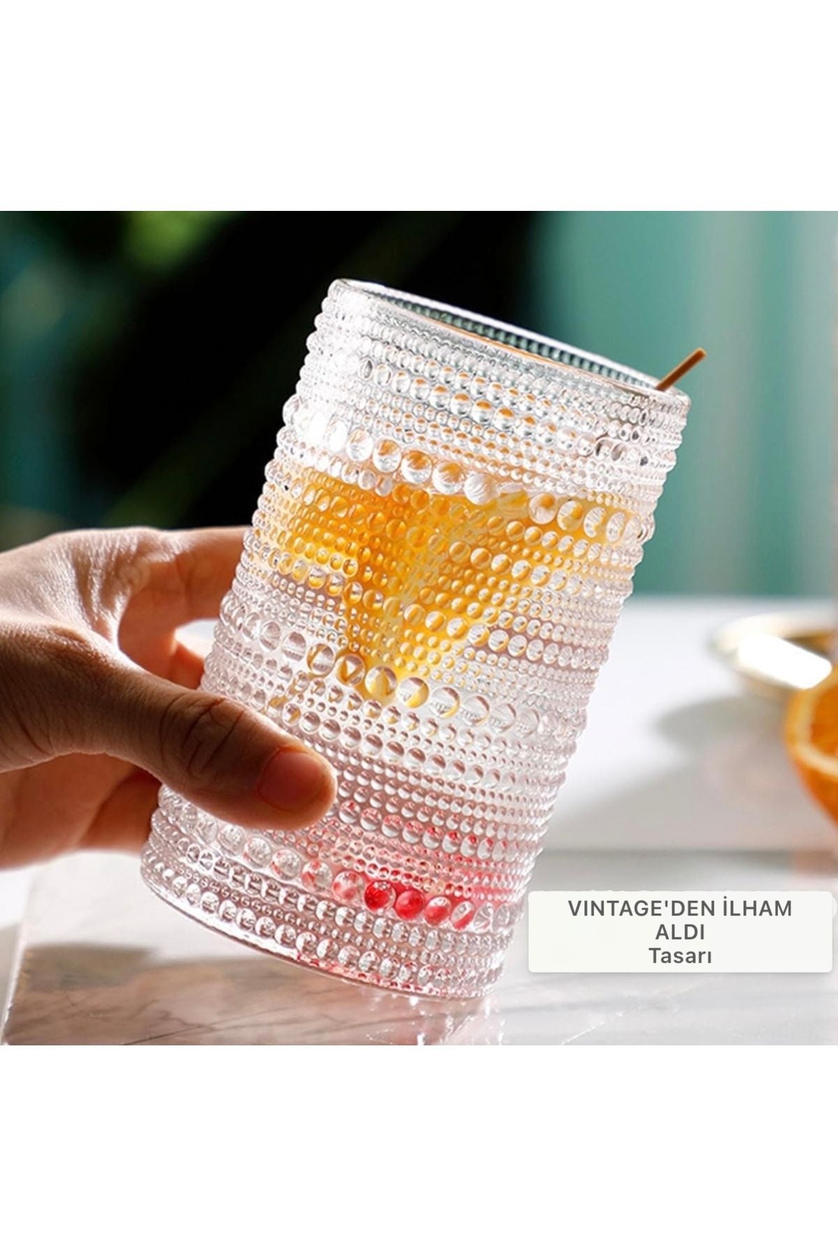 Yenigeldi 2 Adet Y38 420 ml Vintage Hobnail Bardak Antika Boncuk Kabartmalı Kahveviski