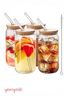 Yenigeldi 1 Adet Çilek Kapaklı Tıpa Cam Pipetli (9 MM) ,siboplu Bambu Kapaklı,bardak Ve 1 Adet Fırça