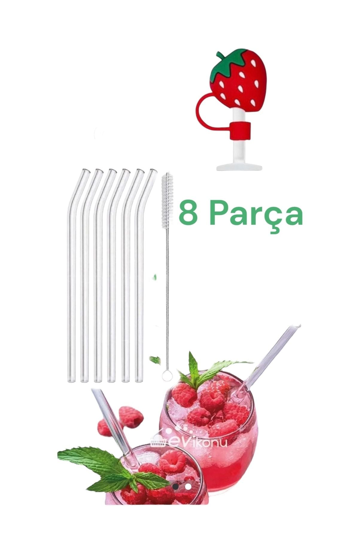 6'lı 9mm. 20cm Boyunda Cam Pipet, 1 Adet Pipet Temizleme Fırçası Ve 1 Adet Pipet Kapağı Seti