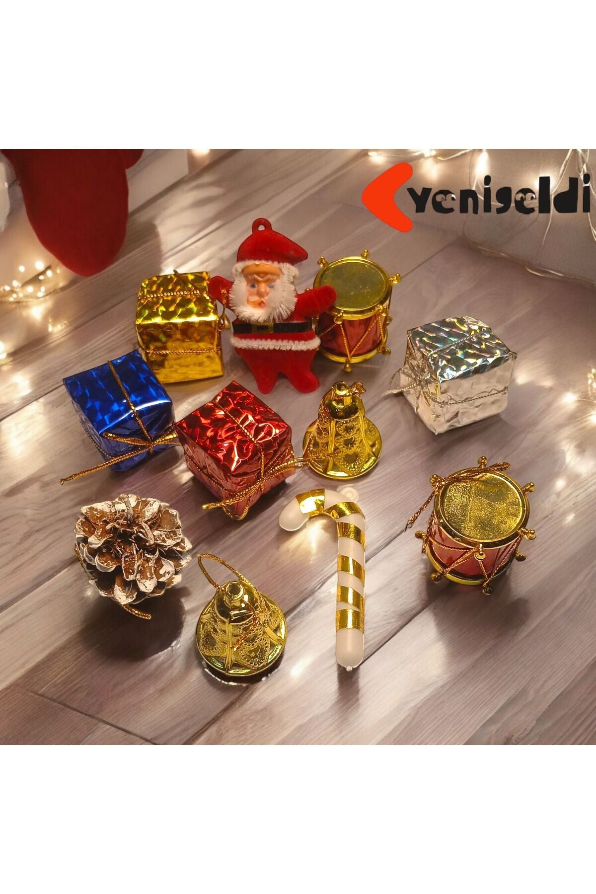 Yenigeldi Yılbaşı Süsleri Seti, Kırmızı Altın Süs Seti , Dekoratif Hediye Paketi ve Davul Ağaç için. t-72