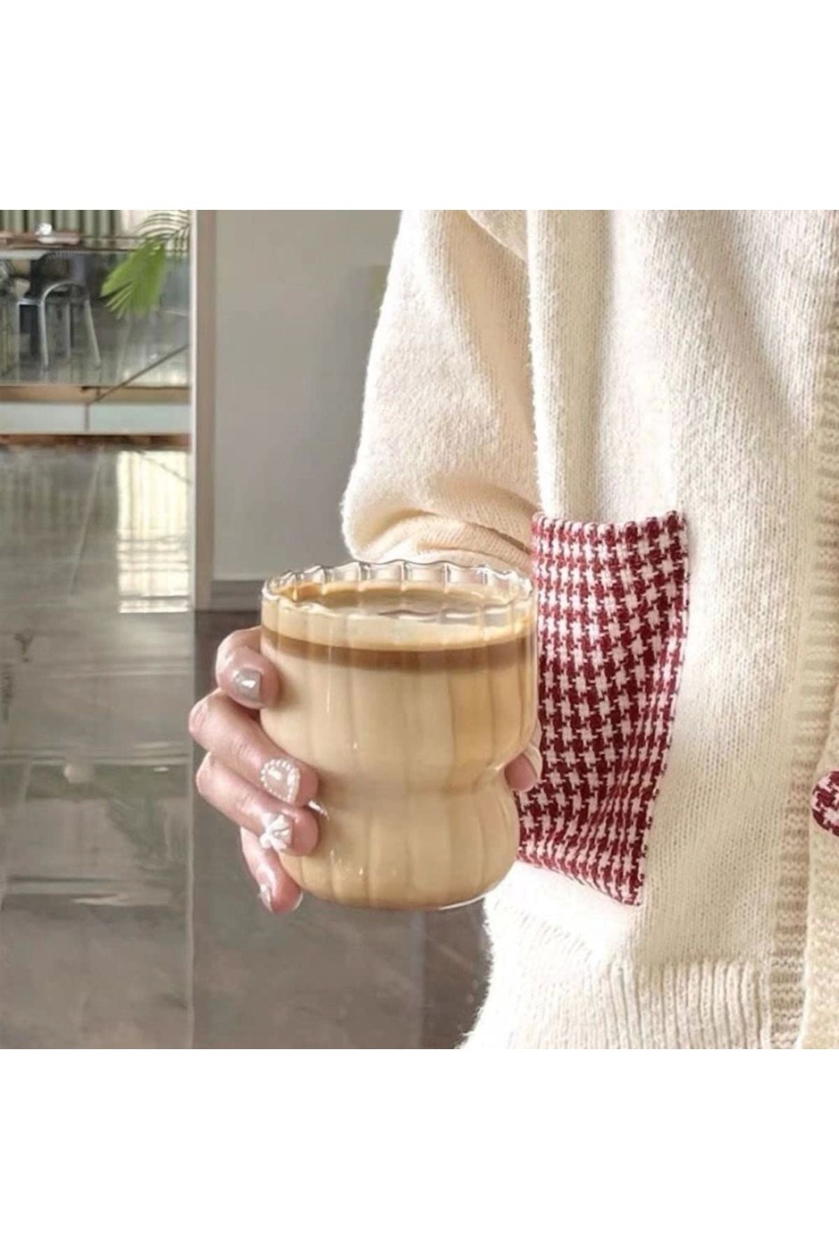 Yenigeldi Tiktok Bardağı Isıya Dayanıklı Borosilikat Katlı Burgulu Dalgalı Bardak Kahve Ve Sunum 1 Adet