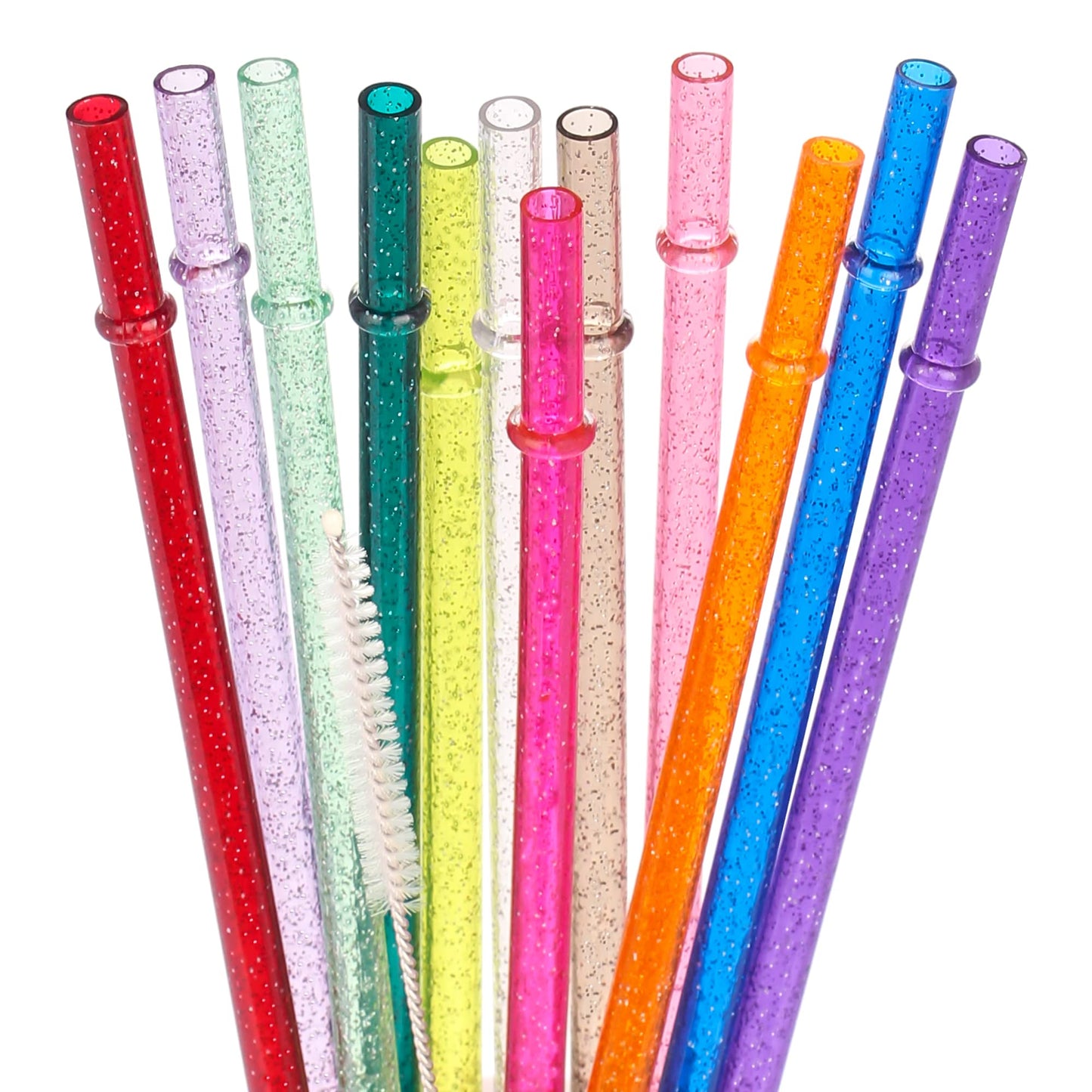 Sparkly Ringed 4-Piece Tritan Straw Set + Cleaning Brush - Compatible with 40oz Stanley Quencher