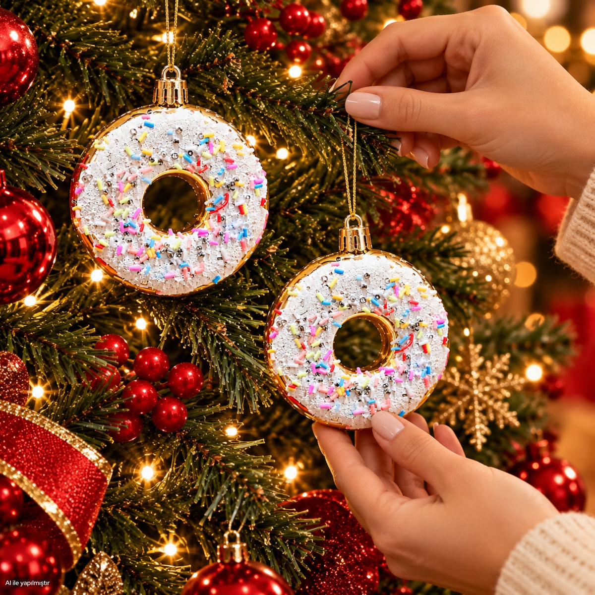 Donut yılbaşı Süsü Seti Yılbaşı Ağacı Tatlı Süsleri Yılbaşı Dekoratif Asılı Süsler Ağaç Dekorasyonu
