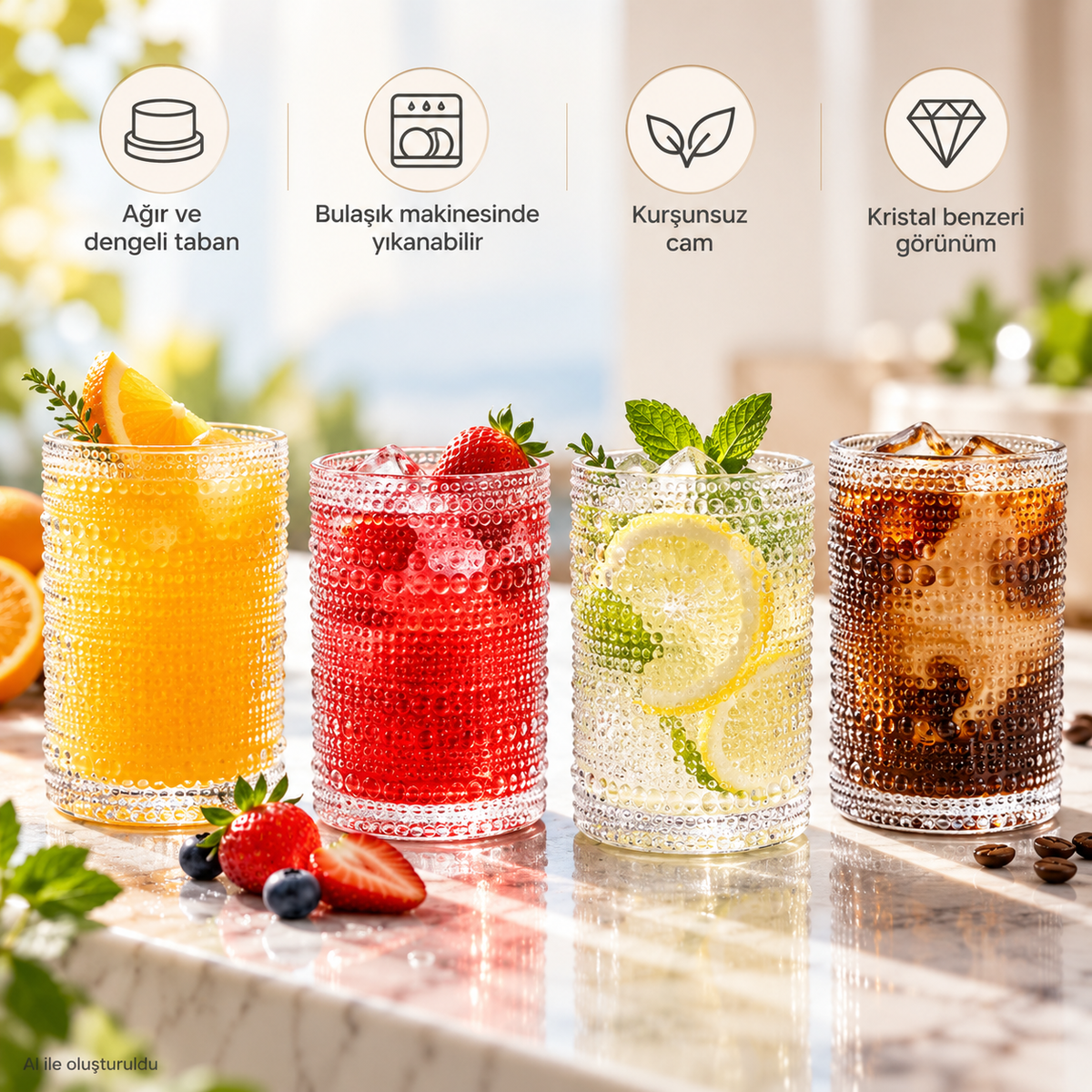4 Adet y36 330 ml Vintage Hobnail Bardak Antika Boncuk Kabartmalı KahveViski