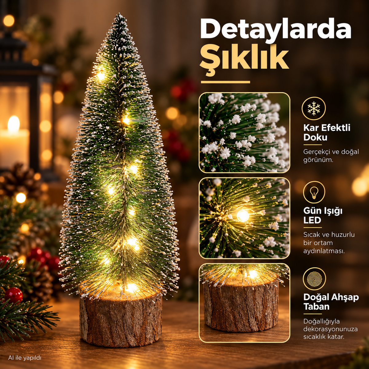 1 Adet 20 Cm Kendinden Işıklı Üç Kademeli Gün Işığı Yılbaşı Çam Ağacı