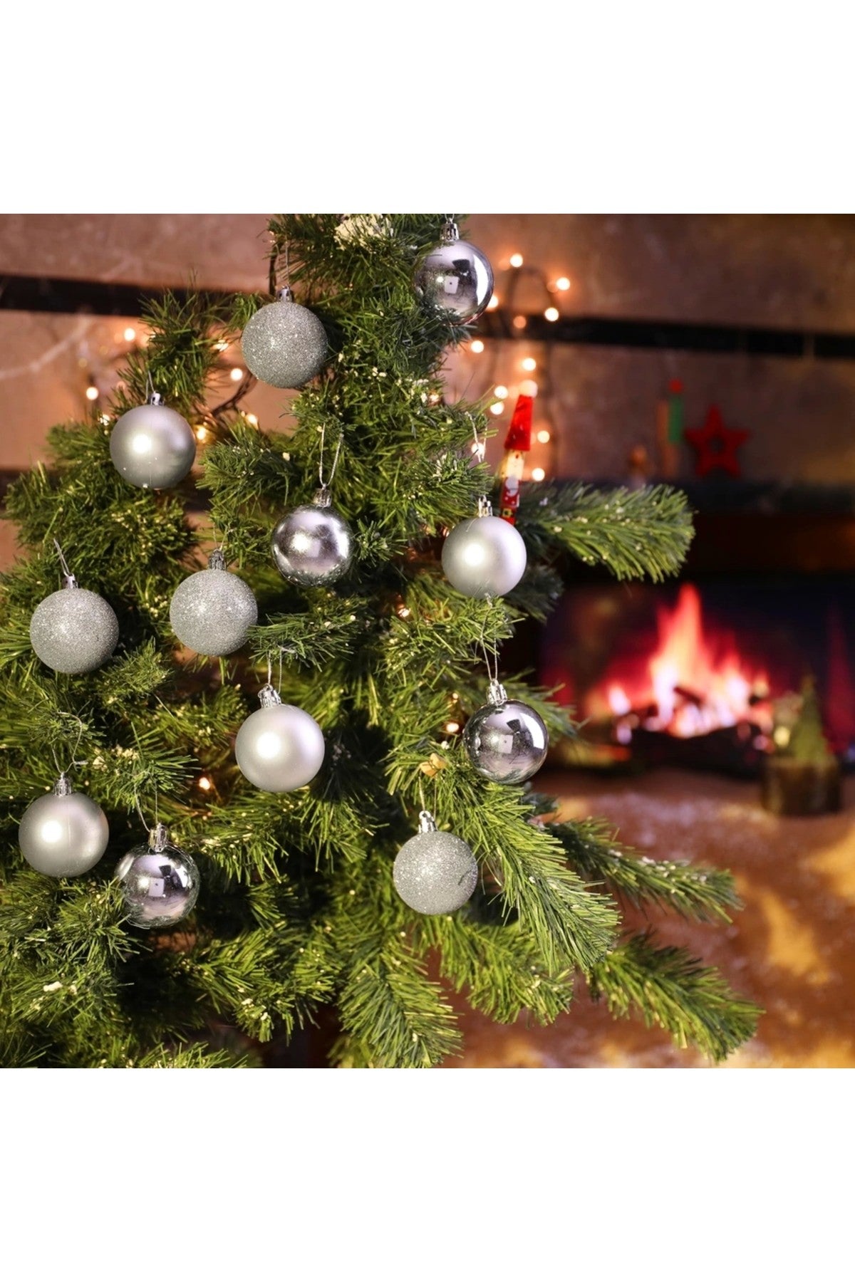 12'li Gümüş 5 Cm Yılbaşı Topu, Noel Topu, Çam Ağacı Topu,süs Topu