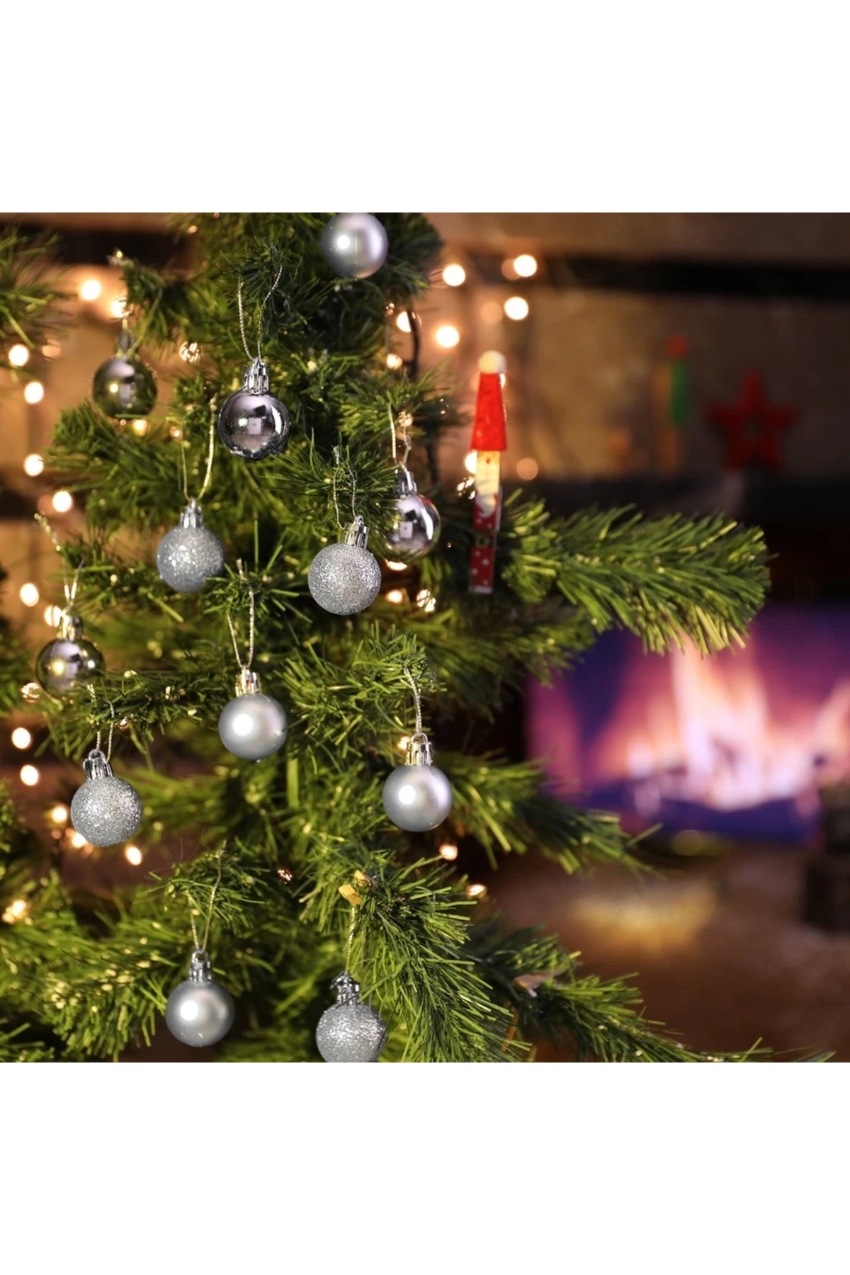 12'li Gümüş 3 Cm Yılbaşı Topu, Noel Topu, Çam Ağacı Topu, Süs Topu