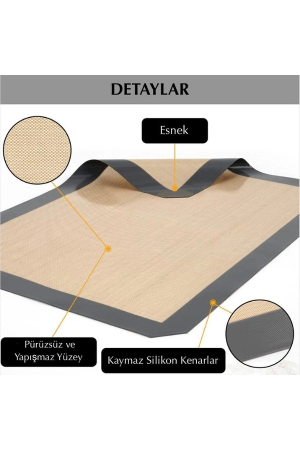 Gri Renk Silikon Kenar Ortası Cam Elyaf Yanmaz Yapışmaz Pişirme Ve Hamur Açma Matı 40*30 1 Adet