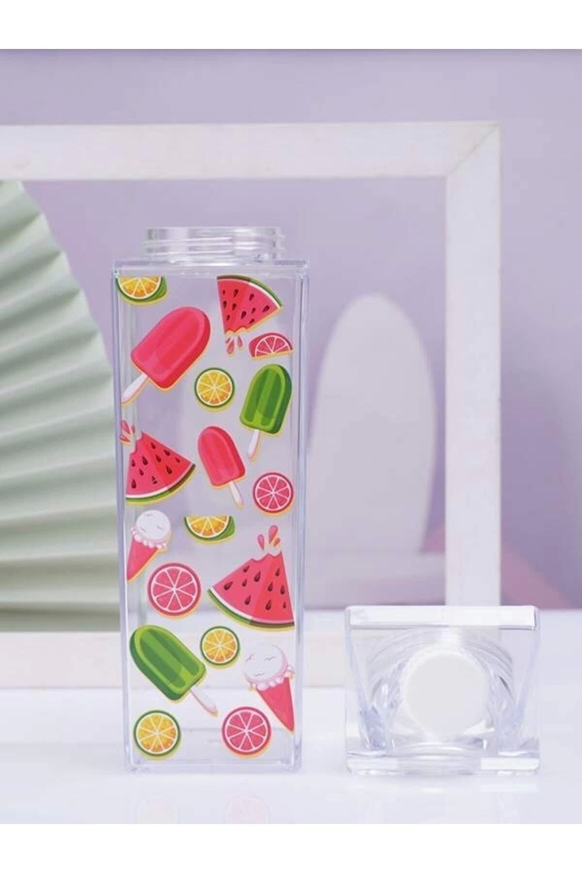 Karpuz 500ml Mika Süt Kutu Tasarımlı Su Kahve Içecek Şişesi Cam Değildir Kahve ve Sunum Bardağı