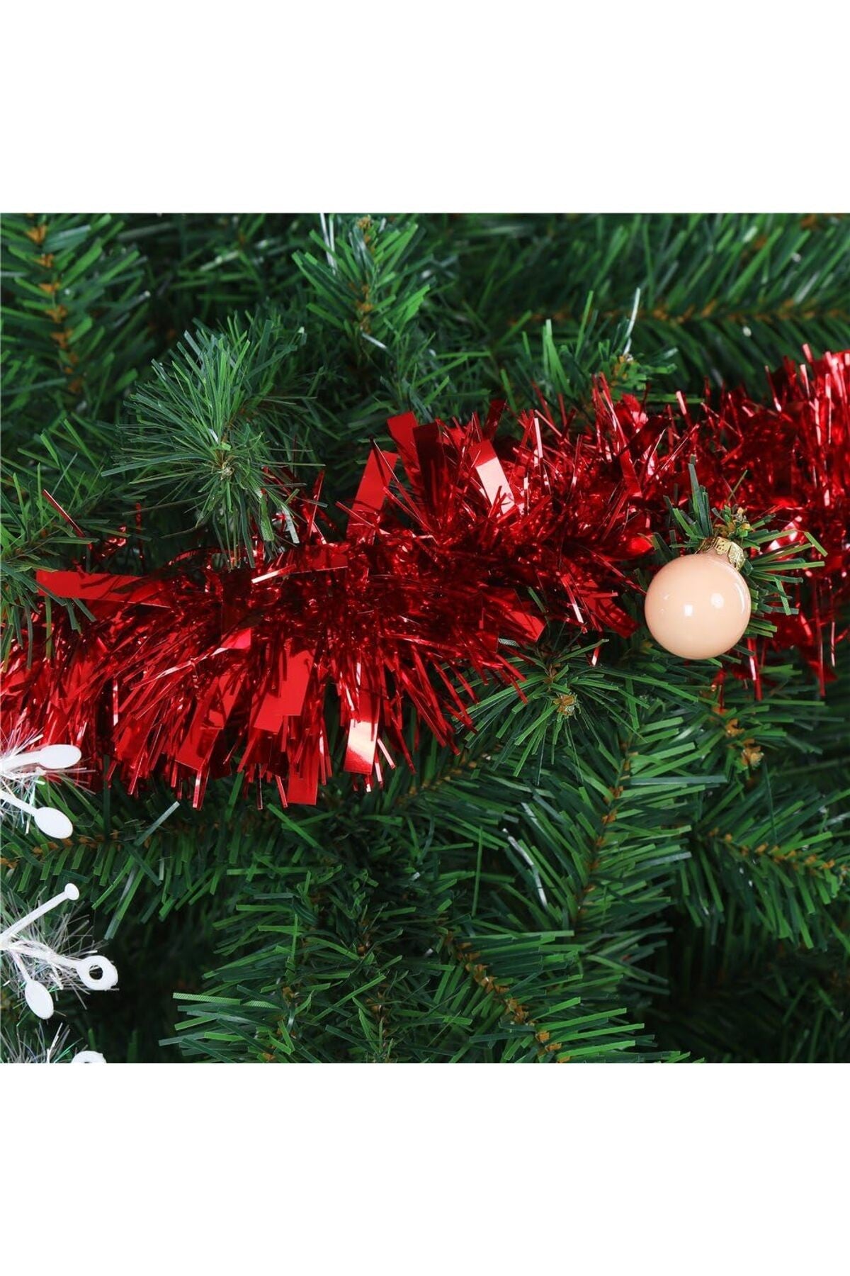 2 Adet 1.7 Metre Kırmızı Kalın Yılbaşı Püskül Süsü Tinsel Garland ,Süs t772