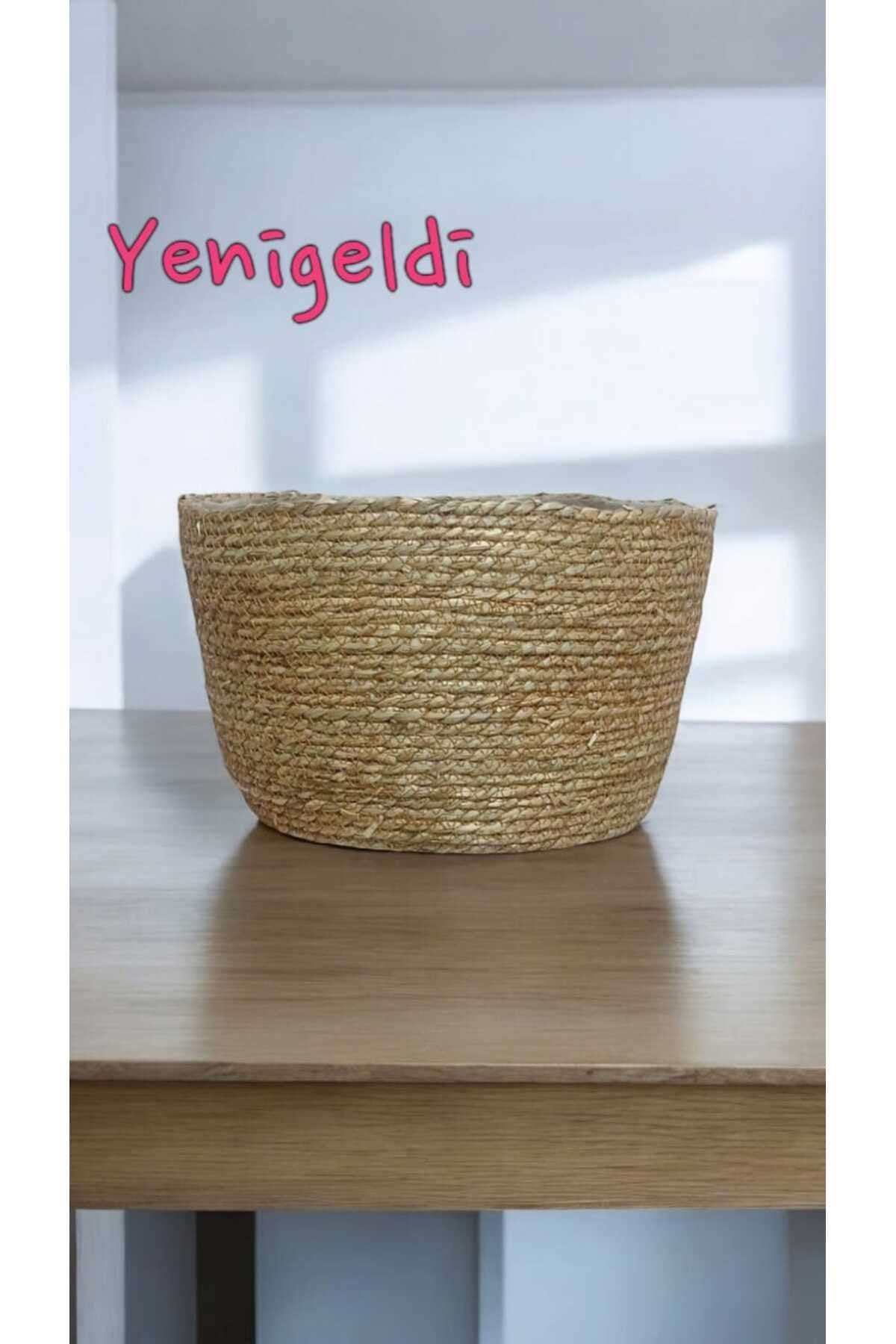1 Adet Yuvarlak Hasır Saklama Sepeti Sapsız yen240039or