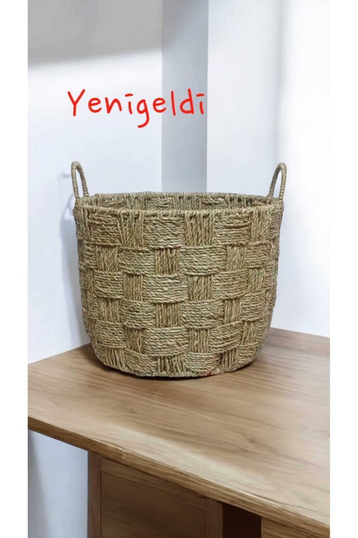 1 Adet Hasır Sepeti Saplı Dekoratif Ve İşlevsel, Doğal yen240028or