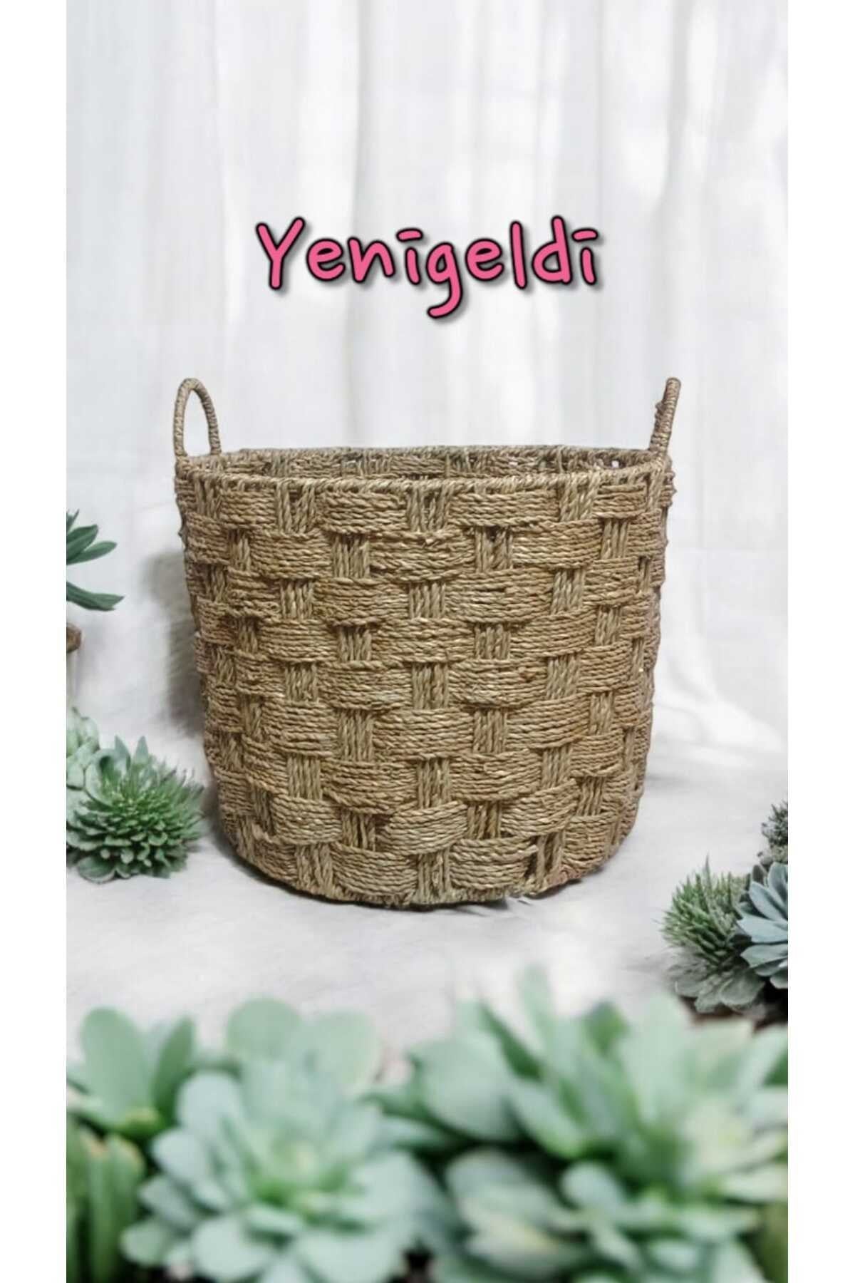 (Y:30*G:39*TG:30 CM) 1 Adet Hasır Sepeti Saplı Dekoratif Ve Işlevsel, Doğal Yen240028b