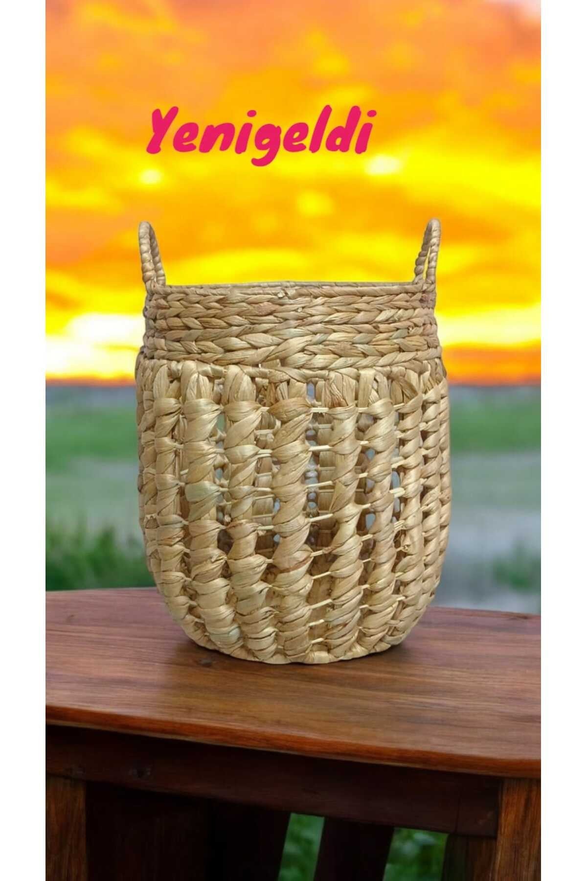 (Y:37*G:30*TG:25 CM) 1 Adet Yuvarlak Dekoratif Hasır Sepet Saklama Amaçlı Yen240007k