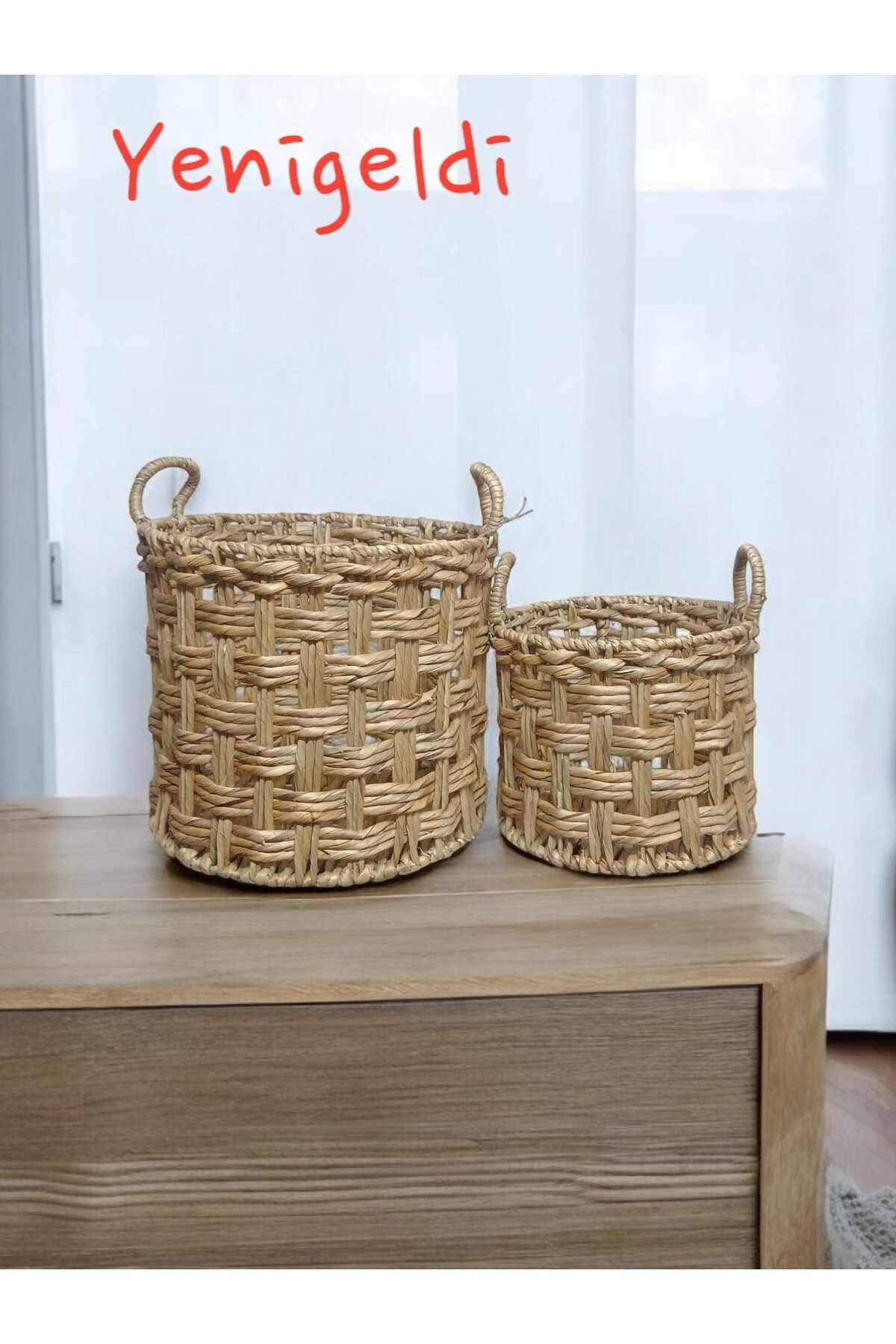 2li Doğal Dekoratif Saklayıcı Hasır Sepetleri yen2400222