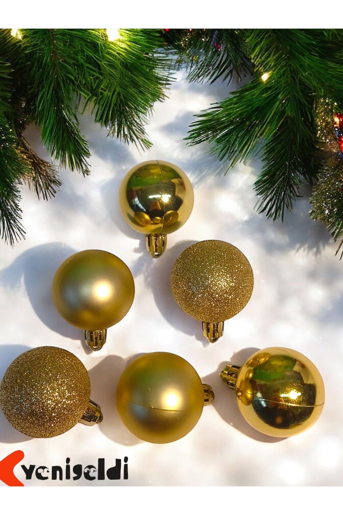 6 Adet Gold 4 Cm Yılbaşı Topu Çam Ağacı Topu T-45