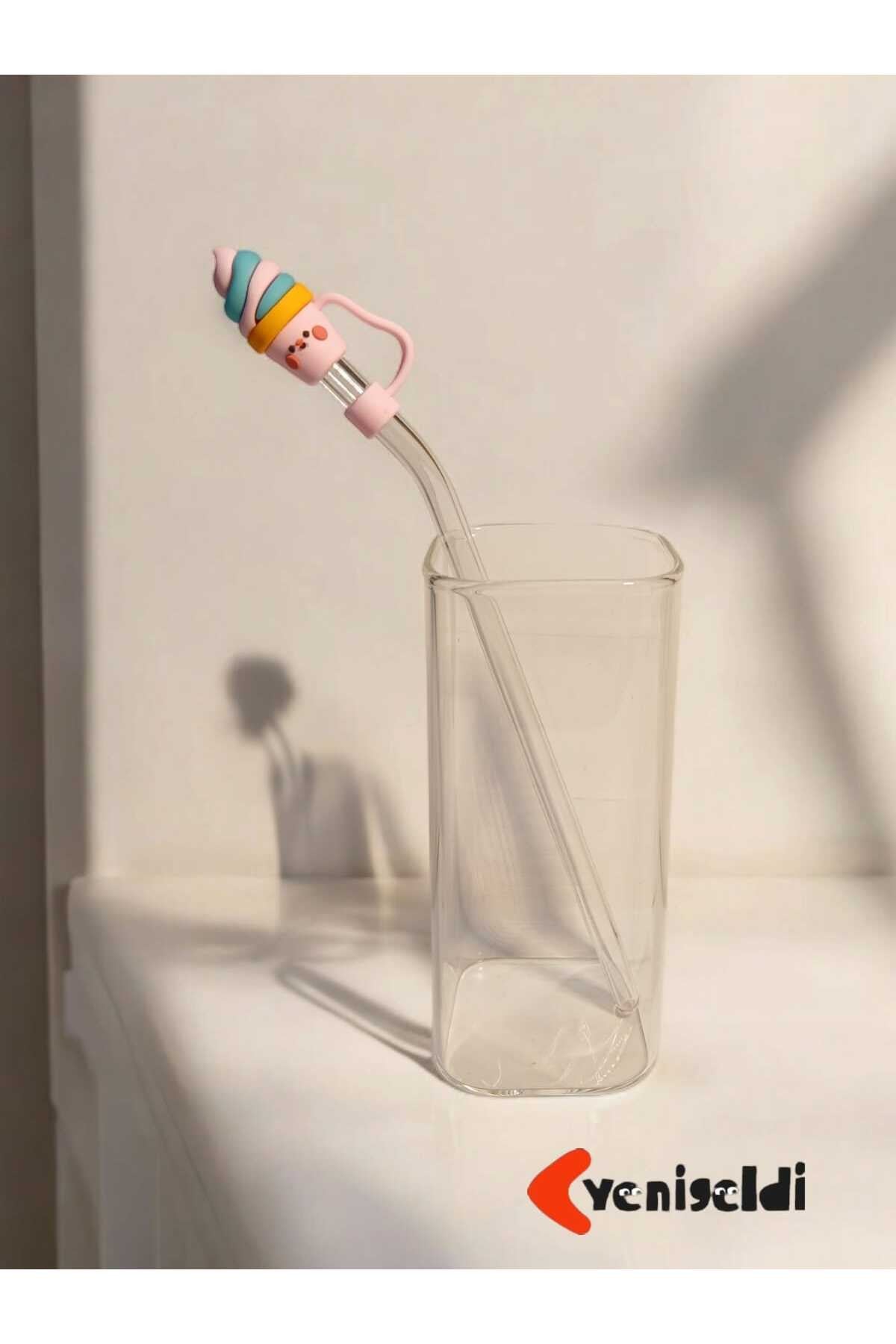 (6MM) Silikon Pipet Başlıklı Pipet Ve Kare Uzun Kokteyl Kahve Bardağı