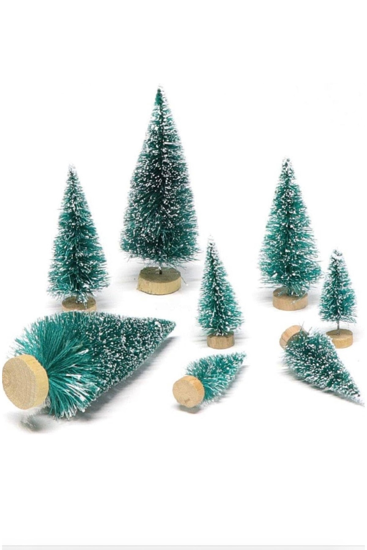 3 Adet 10 cm Işıklı Mavi-Yeşil Mini Çam Ağacı Yılbaşı Süsü Ağaç