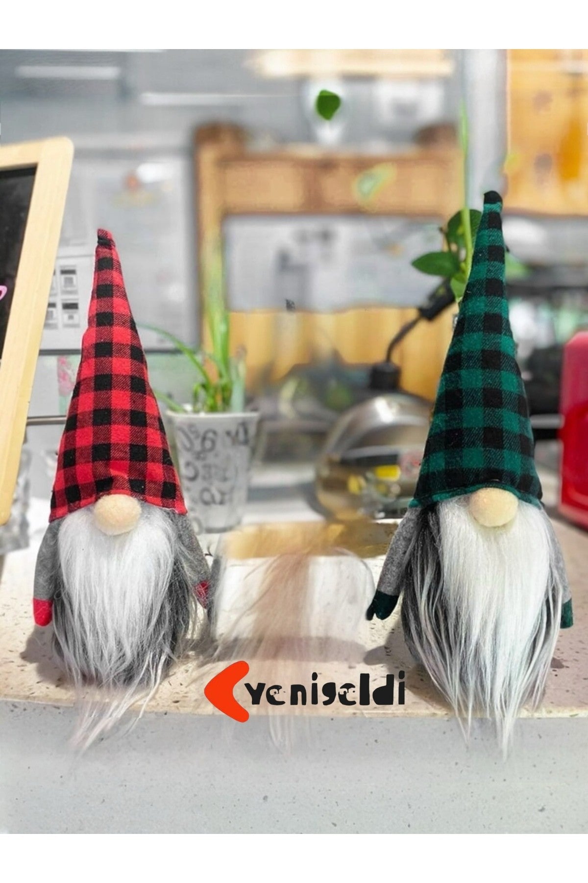 2 Adet Ekose Şapkalı İskandinav Peluş Gnome Yılbaşı Şans Cücesi Süsü Noel Parti Dekorasyon Süs