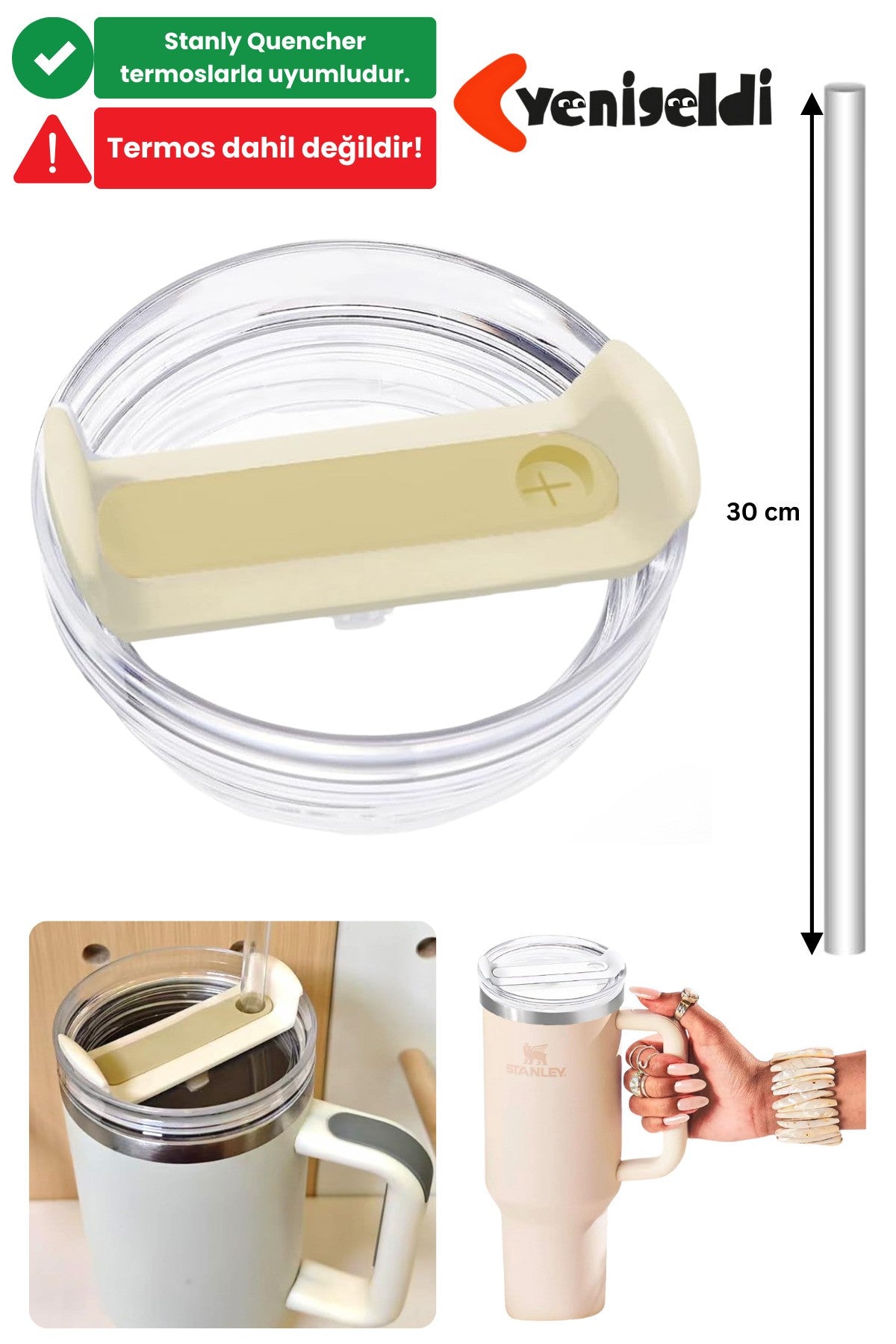 1 Adet 40 Oz Tumbler Kapak Stnly Quencher Uyumlu Şeffaf Beyaz Sızdırmaz Yedek Kapak Ve Tritan Pipet
