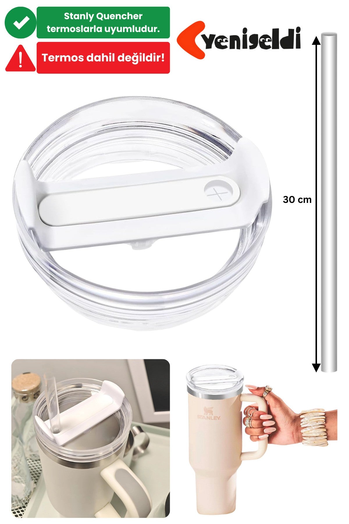 1 Adet 40 Oz Tumbler Kapak Stnly Quencher Uyumlu Şeffaf Beyaz Sızdırmaz Yedek Kapak Ve Tritan Pipet
