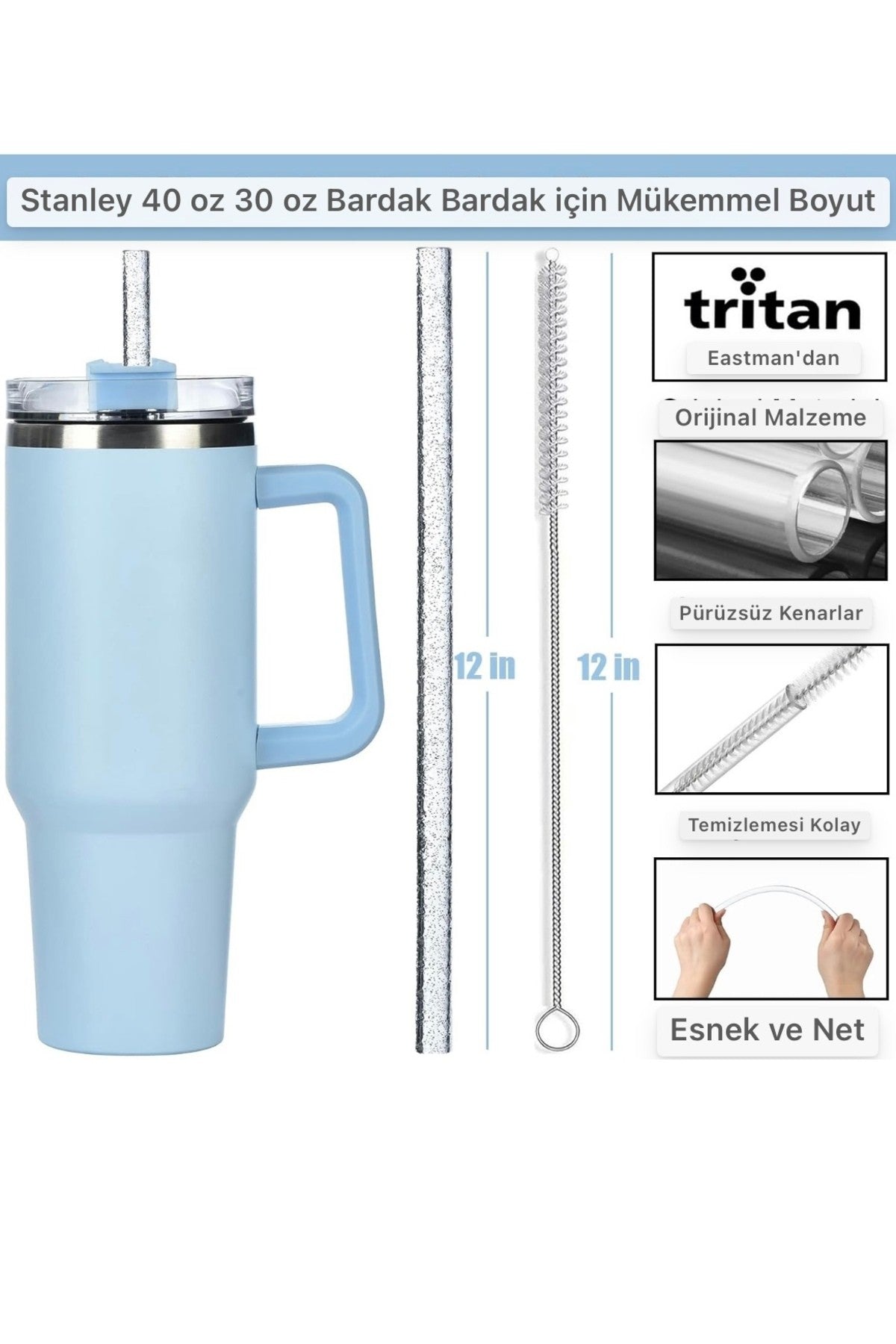4 Adet 30cm ile Uyumlu Tritan ParıltılıSimli Pipet