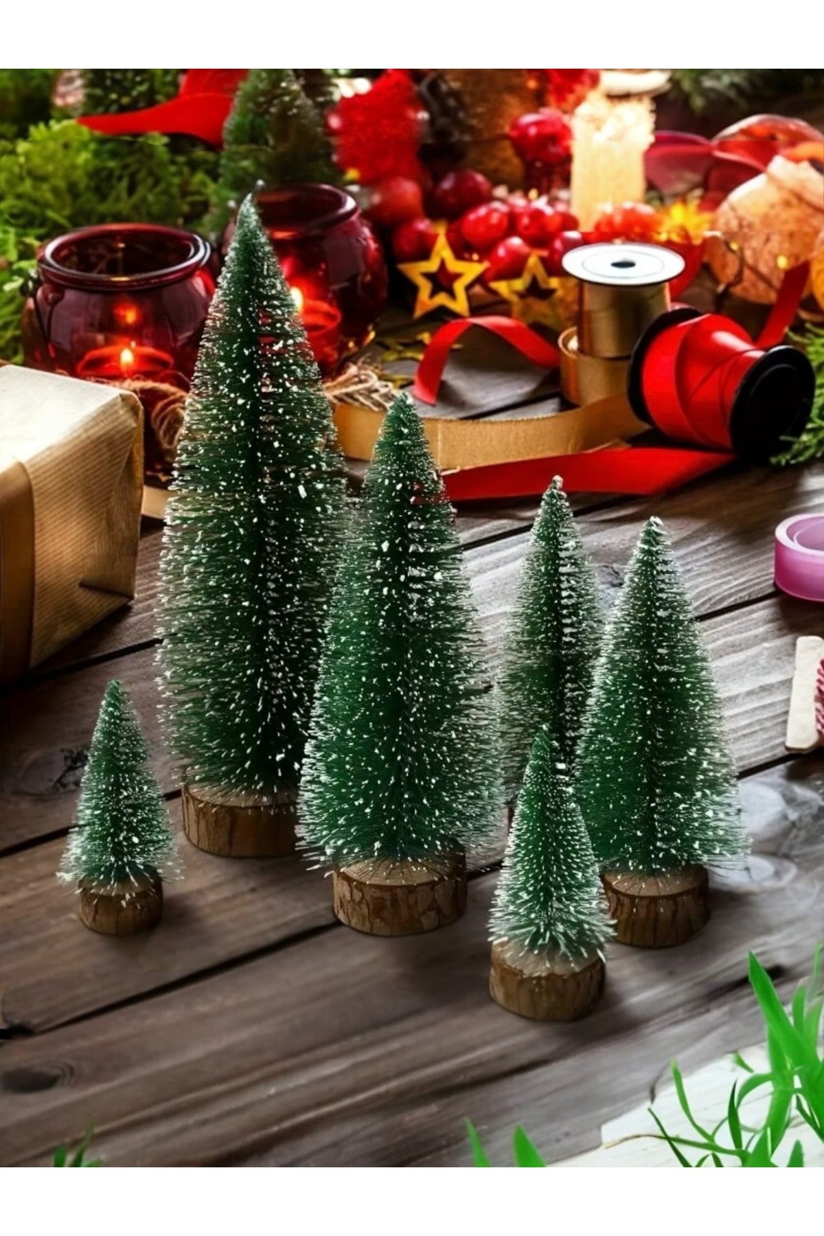 3 adet Yılbaşı Ağacı Süs ( 1 Kendinden Işıklı 15 cm +2 Pırıltılı Çam Ağacı )